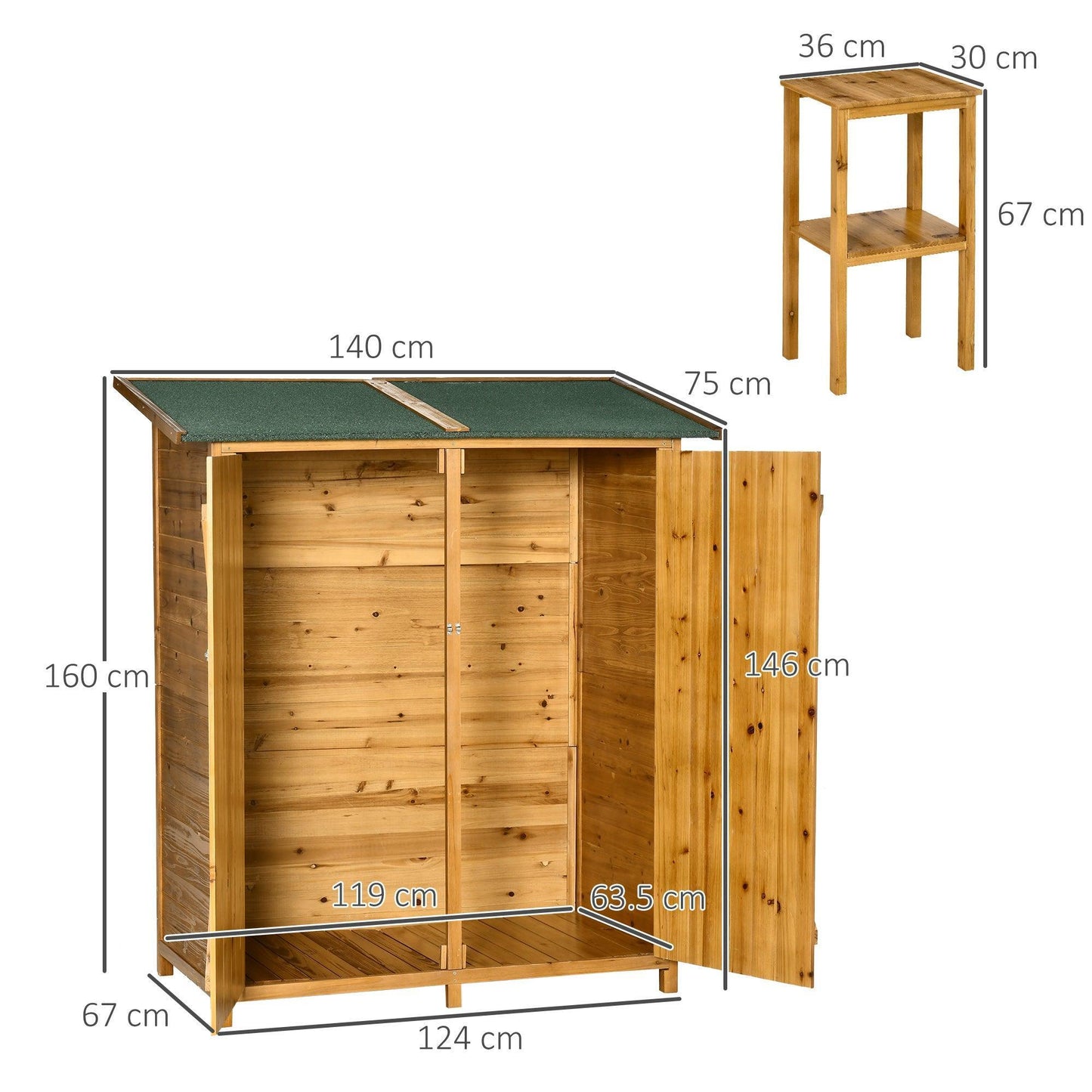 Outsunny Wood Storage Shed with Table & Hooks, Grey - ALL4U RETAILER LTD