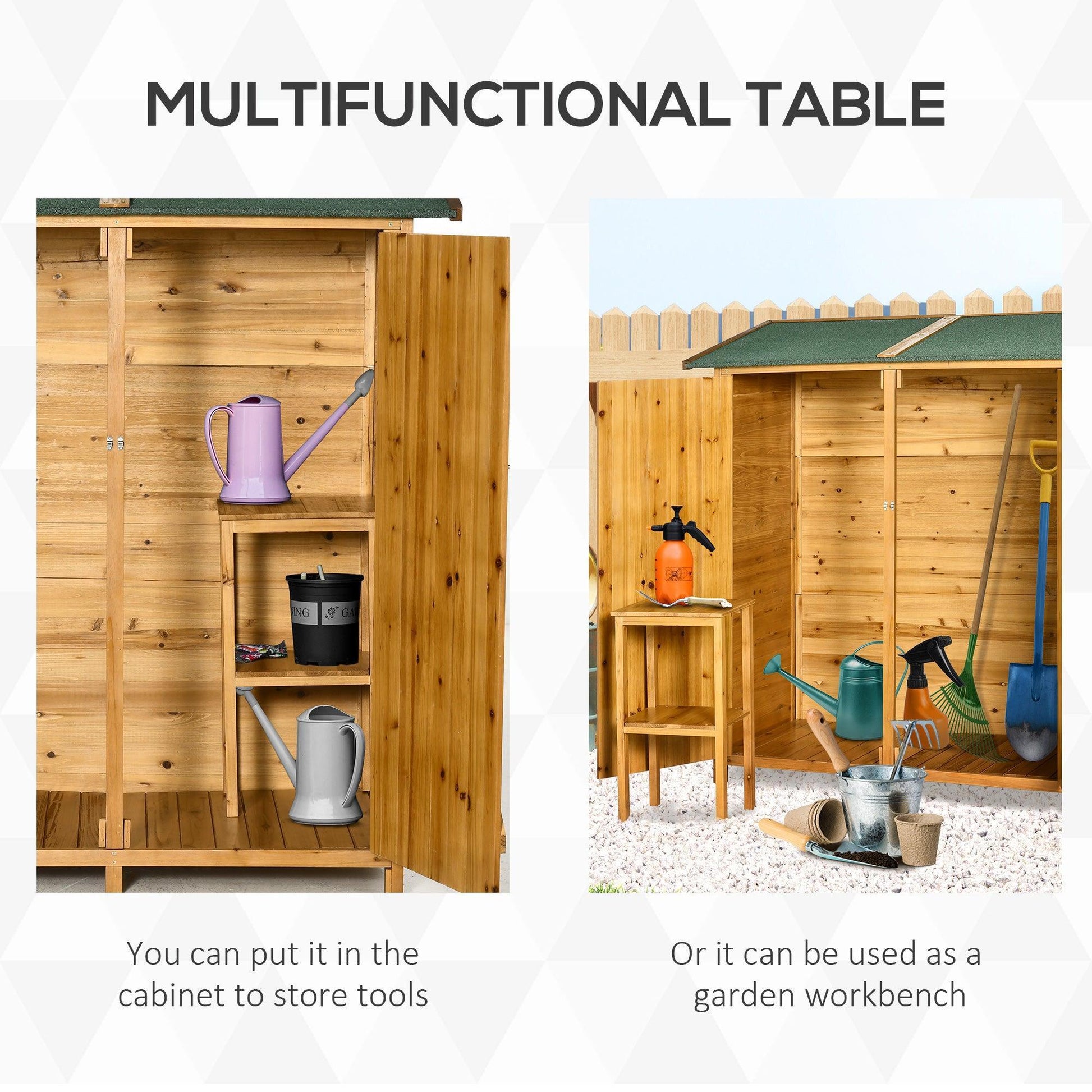 Outsunny Wood Storage Shed with Table & Hooks, Grey - ALL4U RETAILER LTD