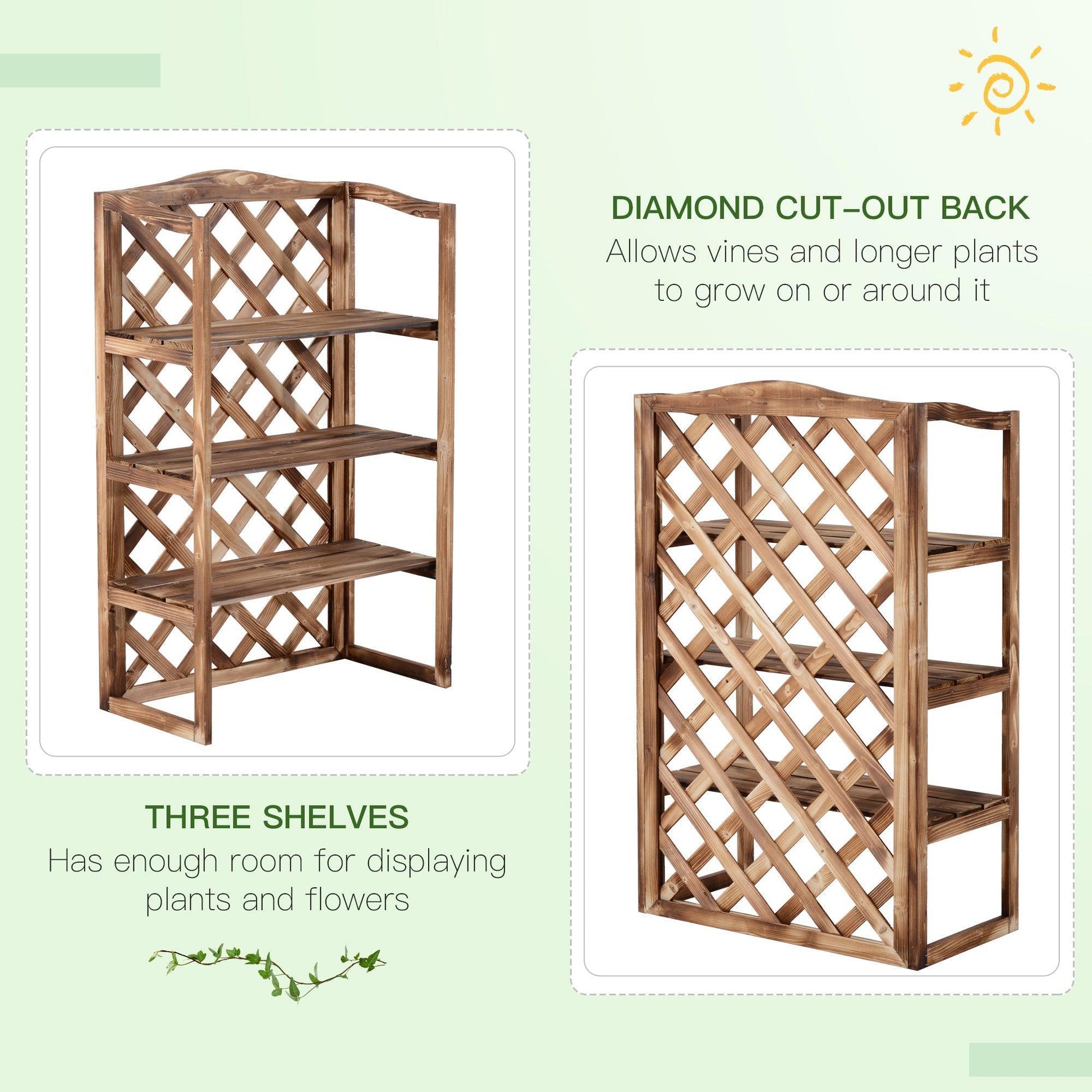 Outsunny Wooden 3-Tier Flower Stand - Display Rack with Storage - ALL4U RETAILER LTD