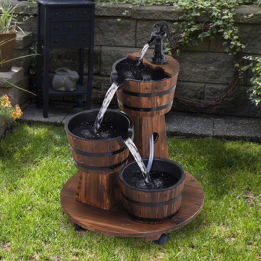 Outsunny Wooden Barrel Water Fountain with Pump - ALL4U RETAILER LTD