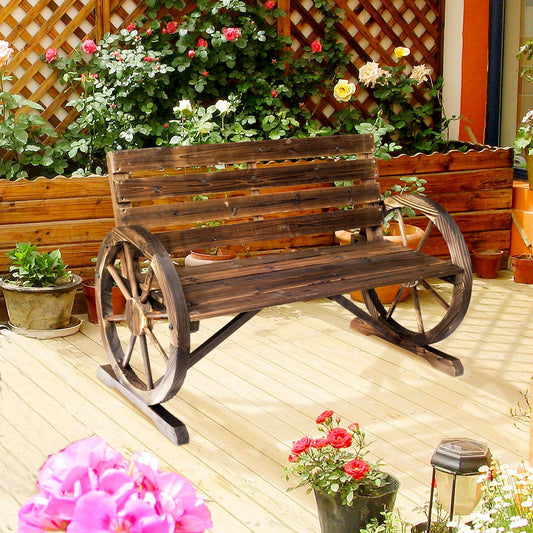 Outsunny Wooden Cart Wheel Garden Bench - Rustic & Cosy - ALL4U RETAILER LTD