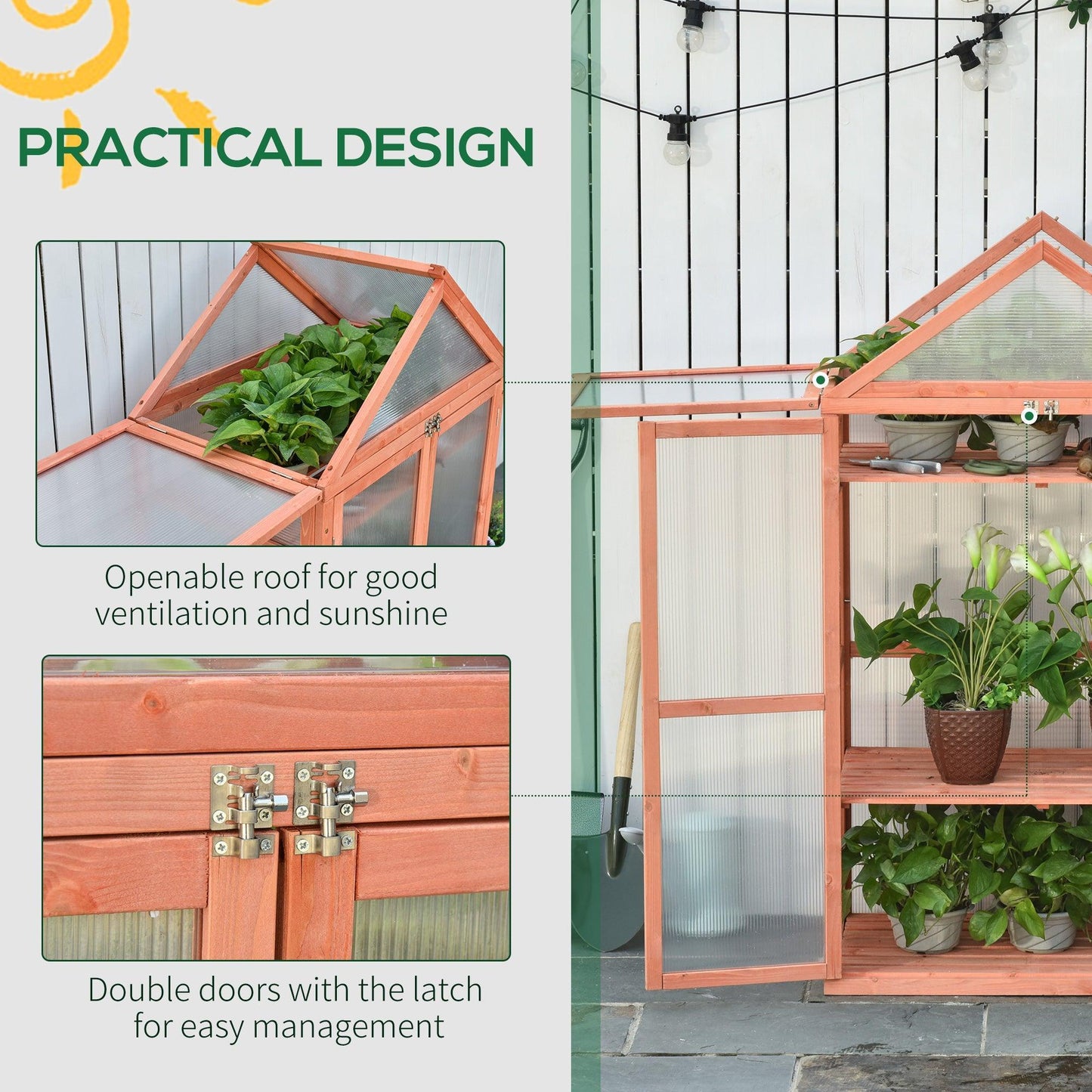 Outsunny Wooden Cold Frame Greenhouse - Adjustable Shelves - ALL4U RETAILER LTD