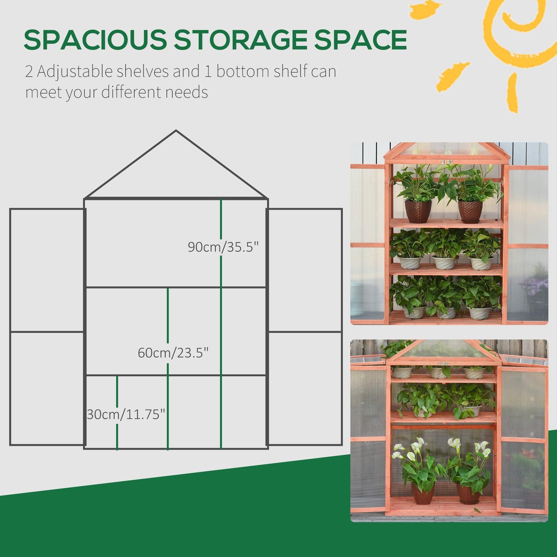 Outsunny Wooden Cold Frame Greenhouse - Adjustable Shelves - ALL4U RETAILER LTD