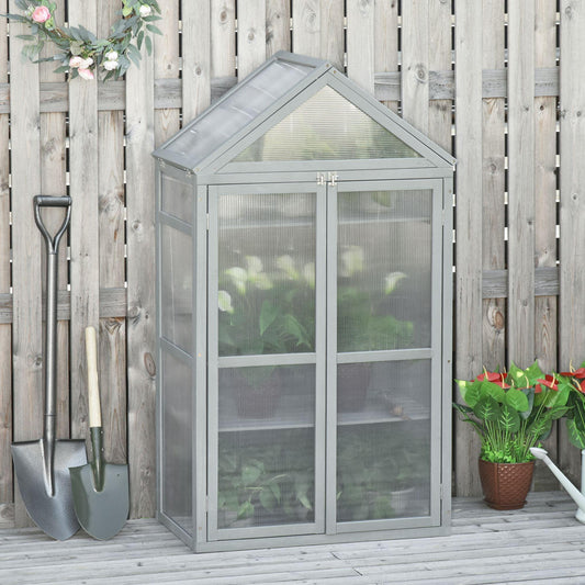 Outsunny Wooden Cold Frame Greenhouse - Grey (60x47x138cm) - ALL4U RETAILER LTD