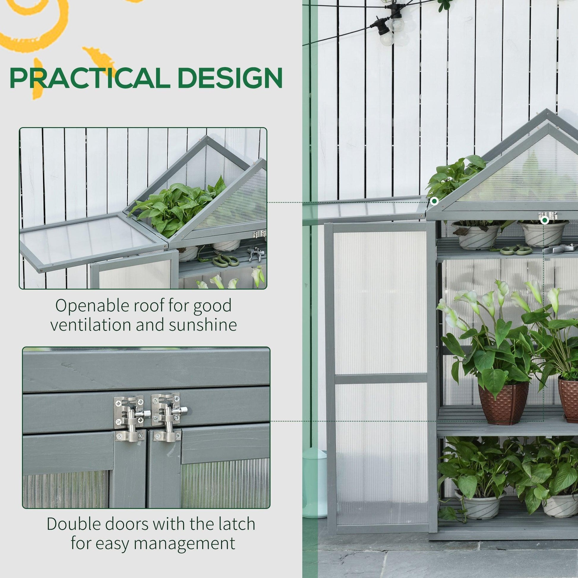 Outsunny Wooden Cold Frame Greenhouse - Grey (60x47x138cm) - ALL4U RETAILER LTD