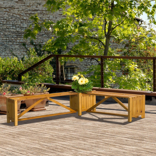 Outsunny Wooden Corner Bench with Planter: Patio & Deck Seating - ALL4U RETAILER LTD