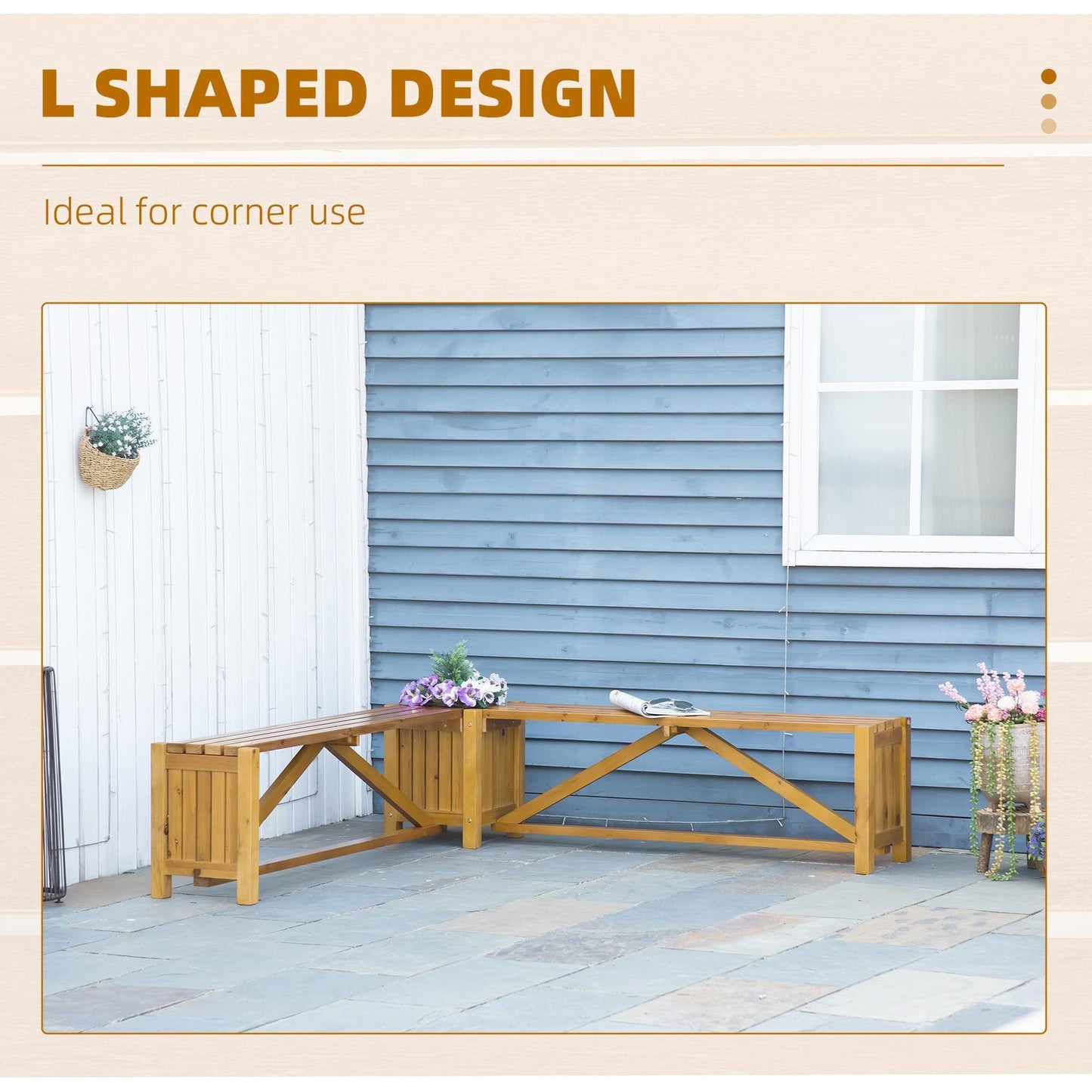 Outsunny Wooden Corner Bench with Planter: Patio & Deck Seating - ALL4U RETAILER LTD