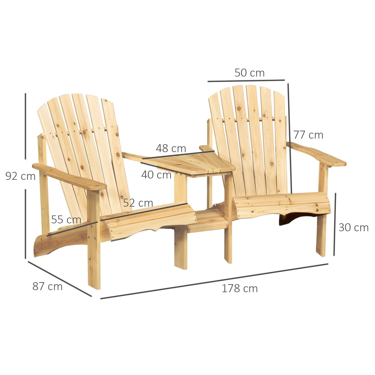 Outsunny Wooden Double Adirondack Loveseat Set: Patio Relaxation - ALL4U RETAILER LTD