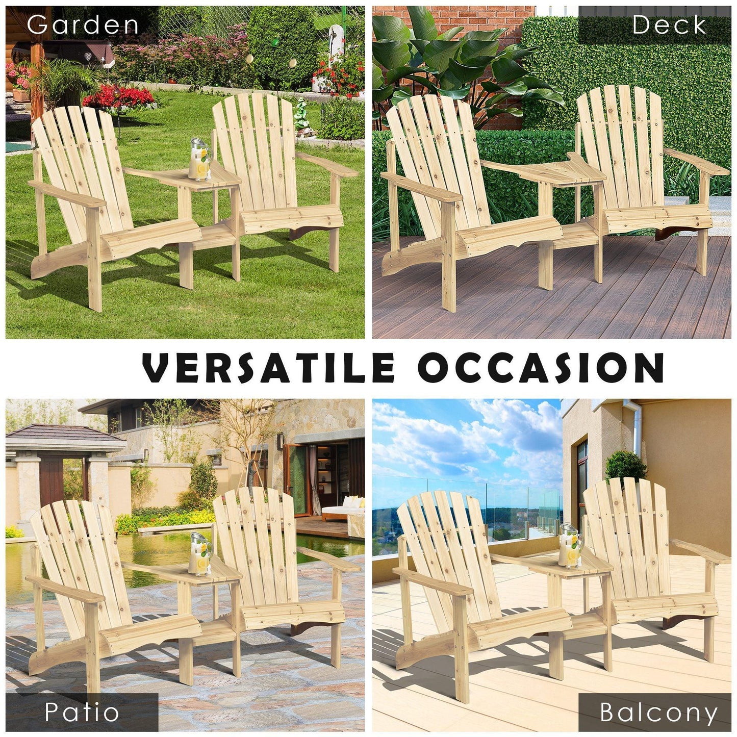 Outsunny Wooden Double Adirondack Loveseat Set: Patio Relaxation - ALL4U RETAILER LTD