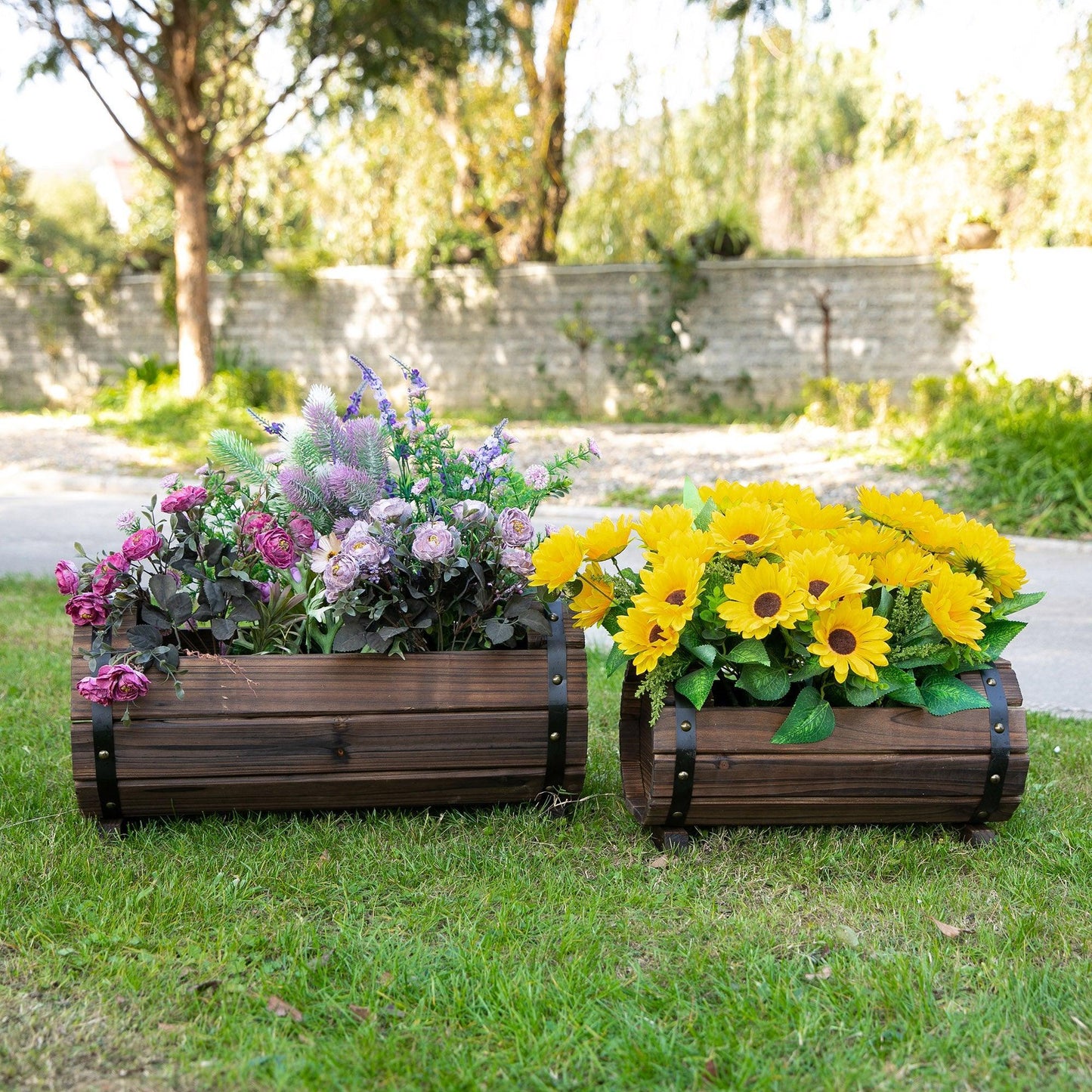 Outsunny Wooden Flower Planters - Outdoor & Indoor Pot - ALL4U RETAILER LTD