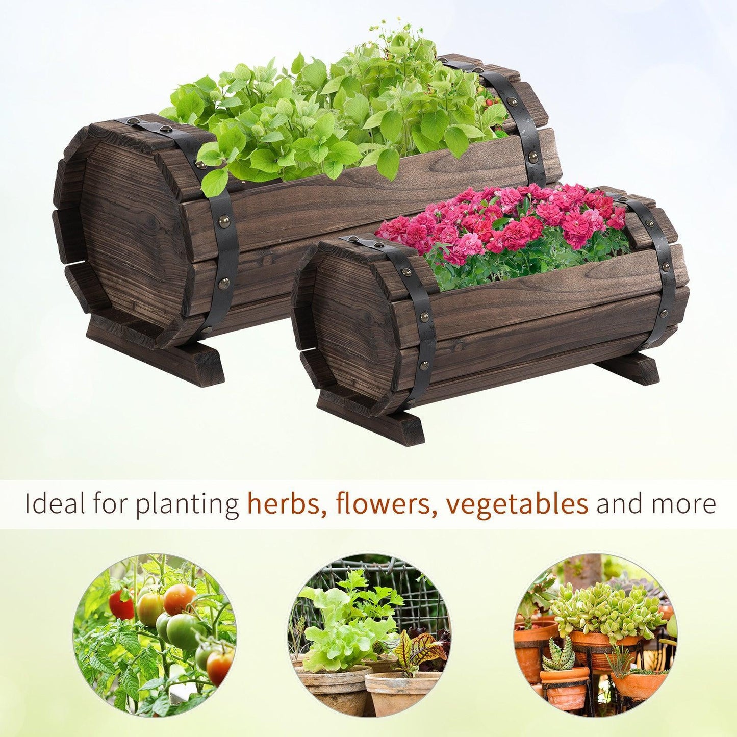 Outsunny Wooden Flower Planters - Outdoor & Indoor Pot - ALL4U RETAILER LTD