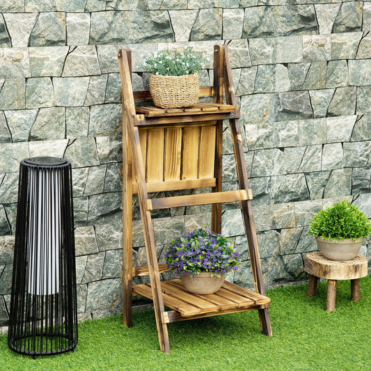 Outsunny Wooden Flower Stand - 3 Tier Display Rack - ALL4U RETAILER LTD