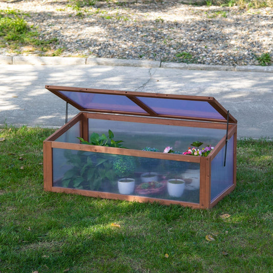 Outsunny Wooden Framed Outdoor Greenhouse with Openable Top - ALL4U RETAILER LTD