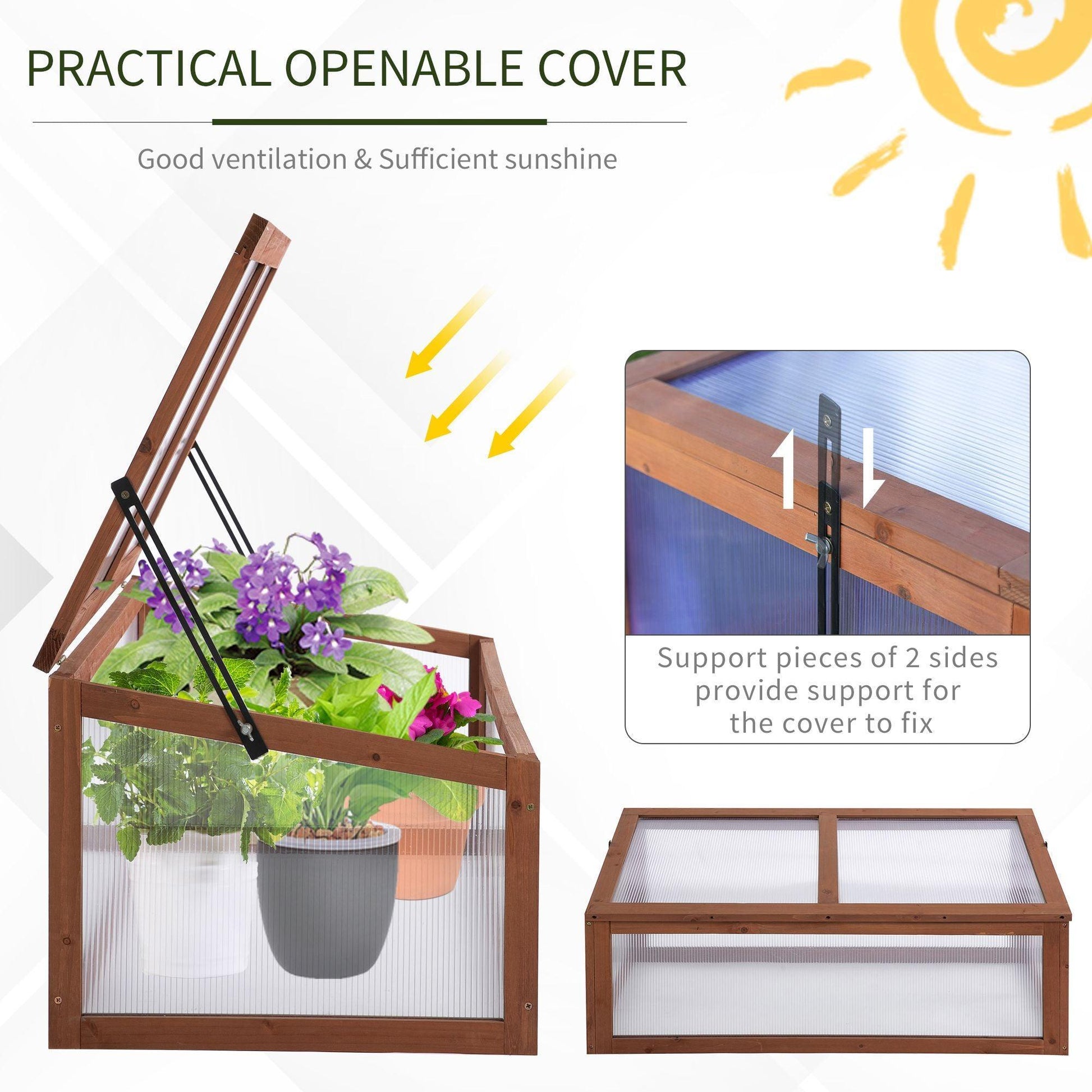 Outsunny Wooden Framed Outdoor Greenhouse with Openable Top - ALL4U RETAILER LTD