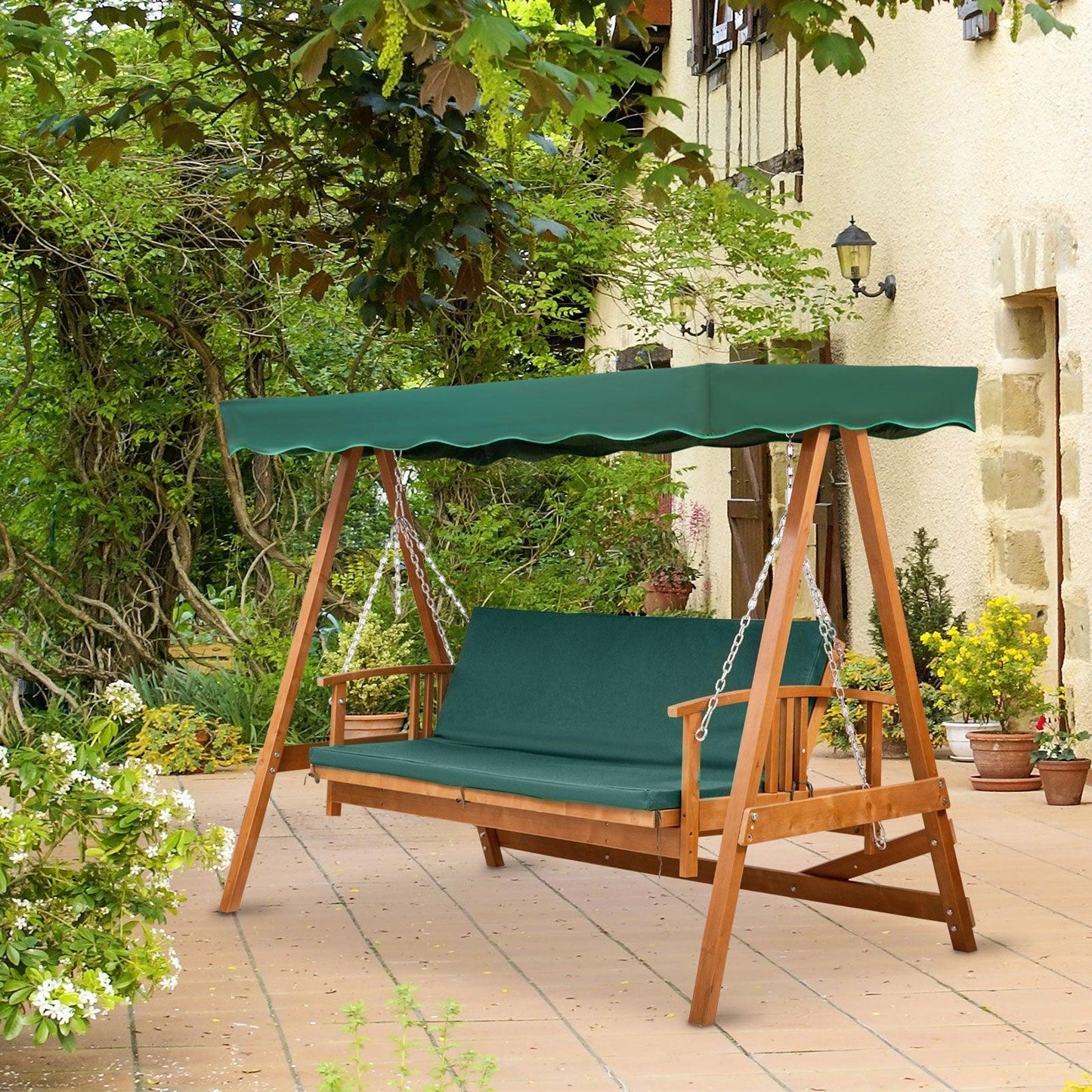 Outsunny Wooden Garden 3-Seater Outdoor Swing Chair - ALL4U RETAILER LTD