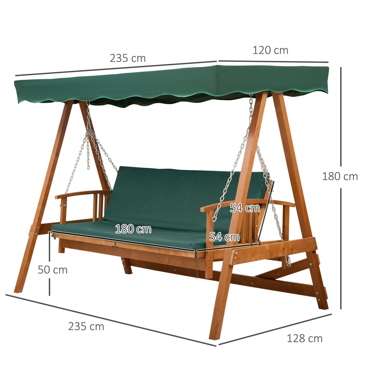 Outsunny Wooden Garden 3-Seater Outdoor Swing Chair - ALL4U RETAILER LTD