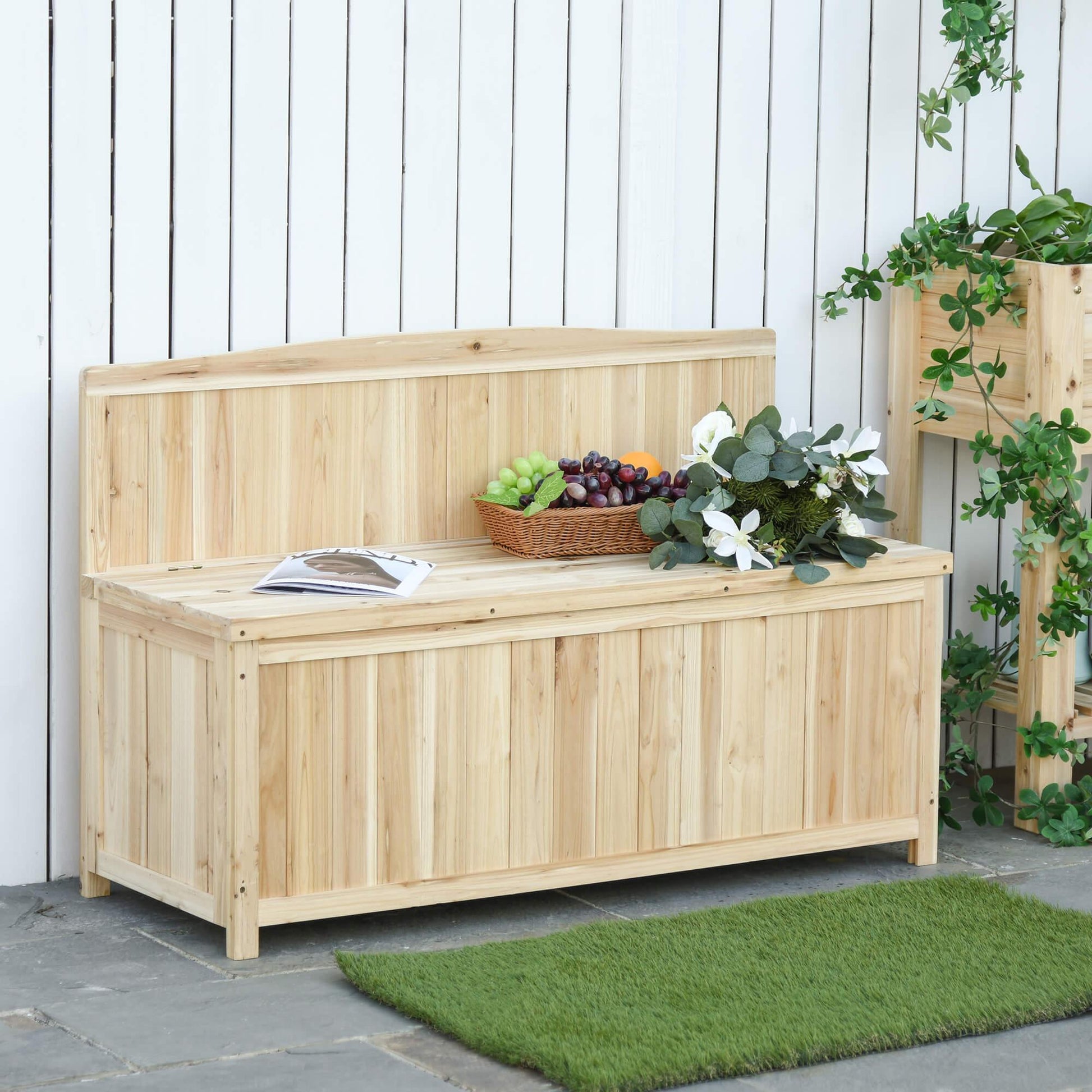 Outsunny Wooden Garden Arch Bench with Storage - 115L x 45W x 75Hcm - ALL4U RETAILER LTD