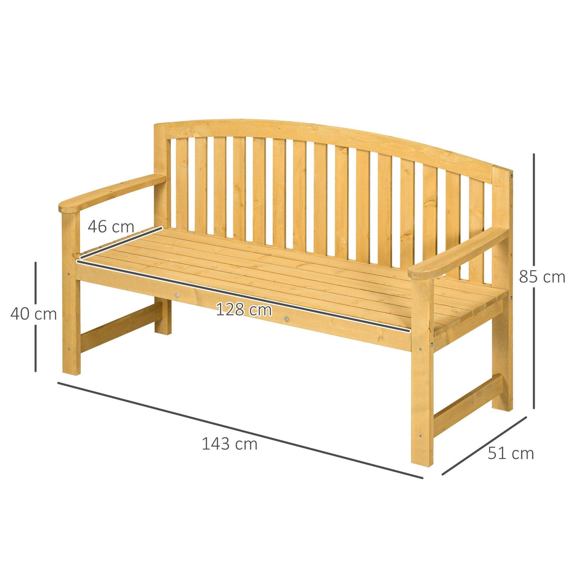 Outsunny Wooden Garden Bench - 2 Seater Outdoor Chair - ALL4U RETAILER LTD