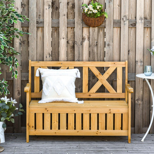 Outsunny Wooden Garden Bench: 2-Seater Storage Chair - ALL4U RETAILER LTD