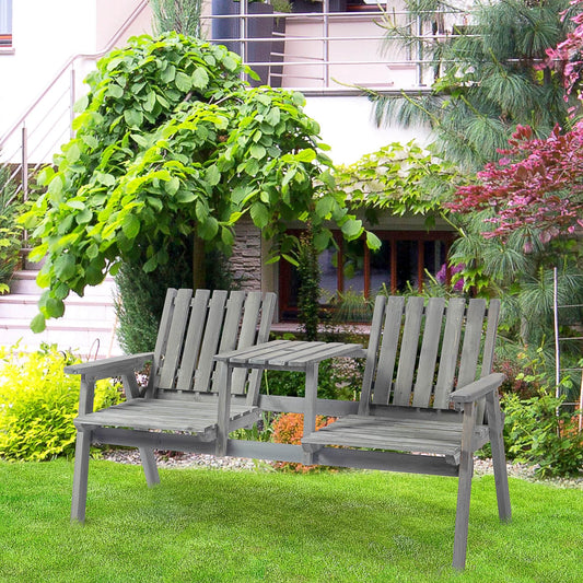 Outsunny Wooden Garden Bench Loveseat Set for Outdoor, Grey - ALL4U RETAILER LTD