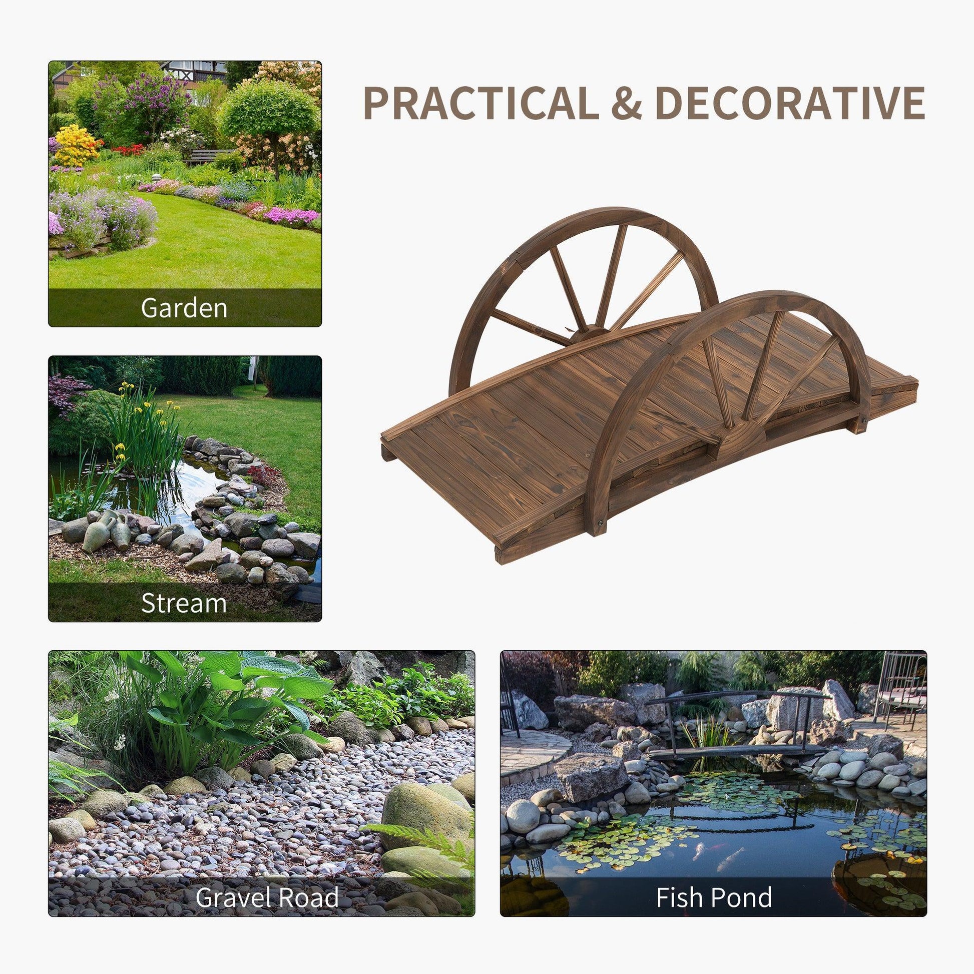 Outsunny Wooden Garden Bridge - Elegant Pond Walkway and Yard Decor - ALL4U RETAILER LTD