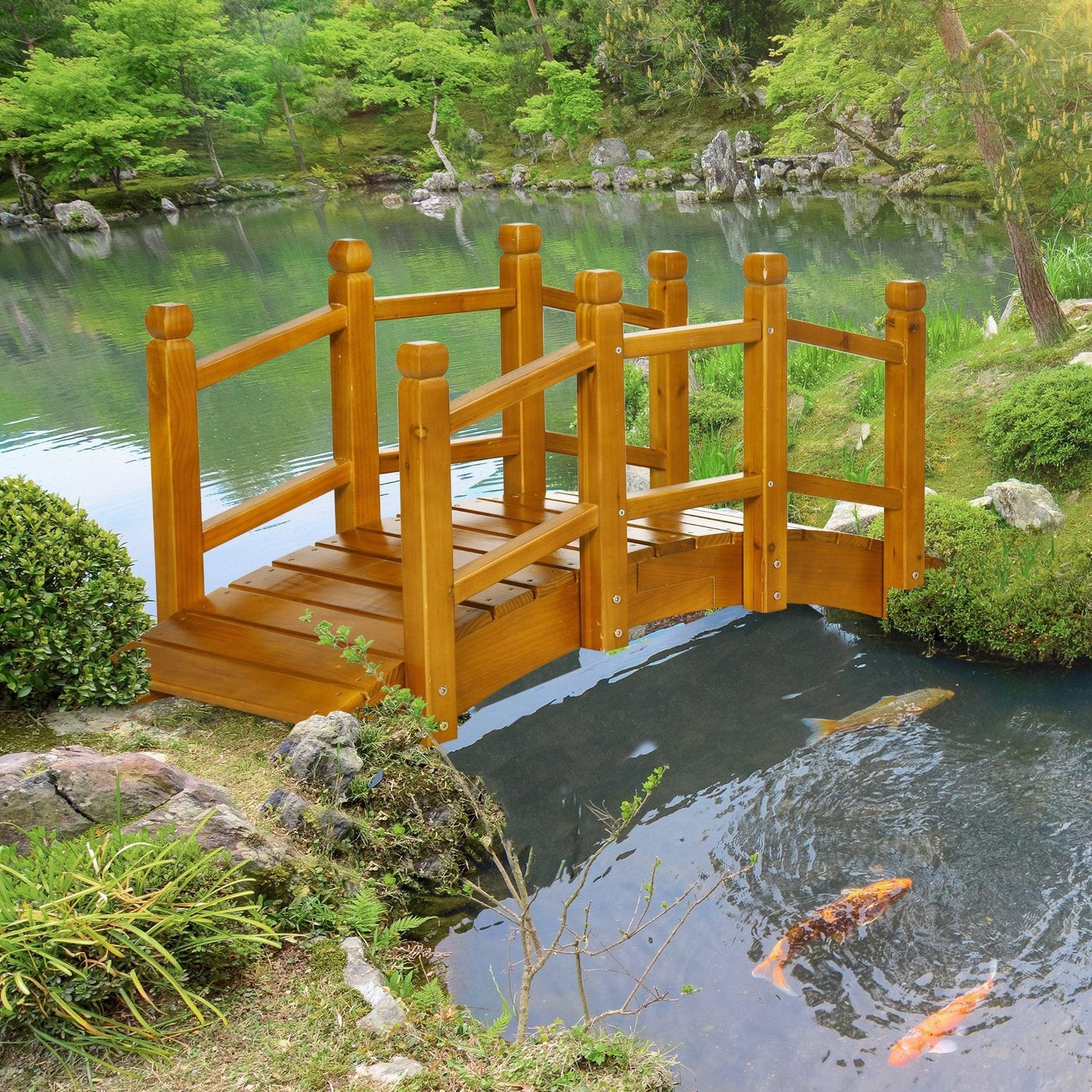 Outsunny Wooden Garden Bridge - Safe Arc Footbridge - ALL4U RETAILER LTD