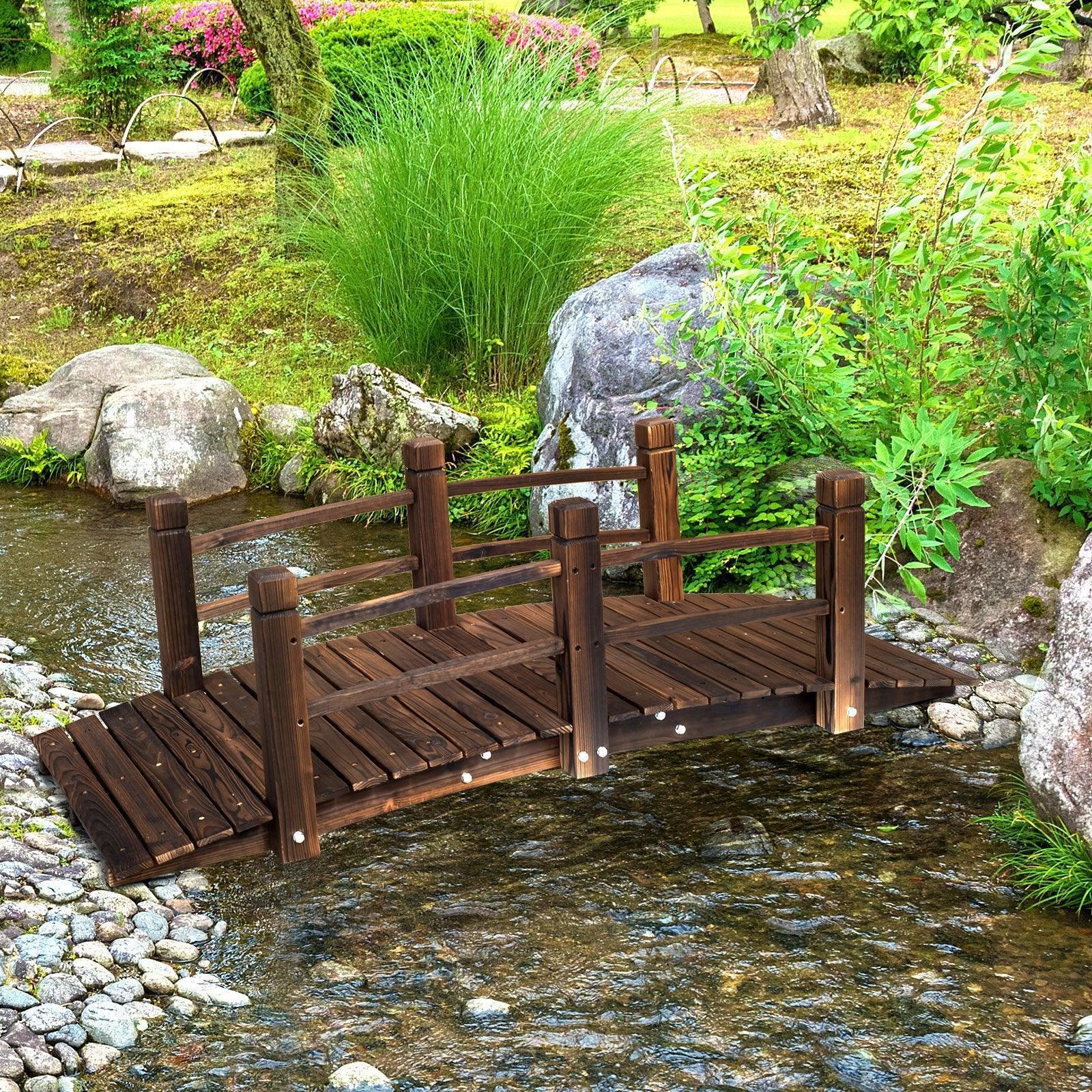 Outsunny Wooden Garden Bridge: Stained Finish - ALL4U RETAILER LTD