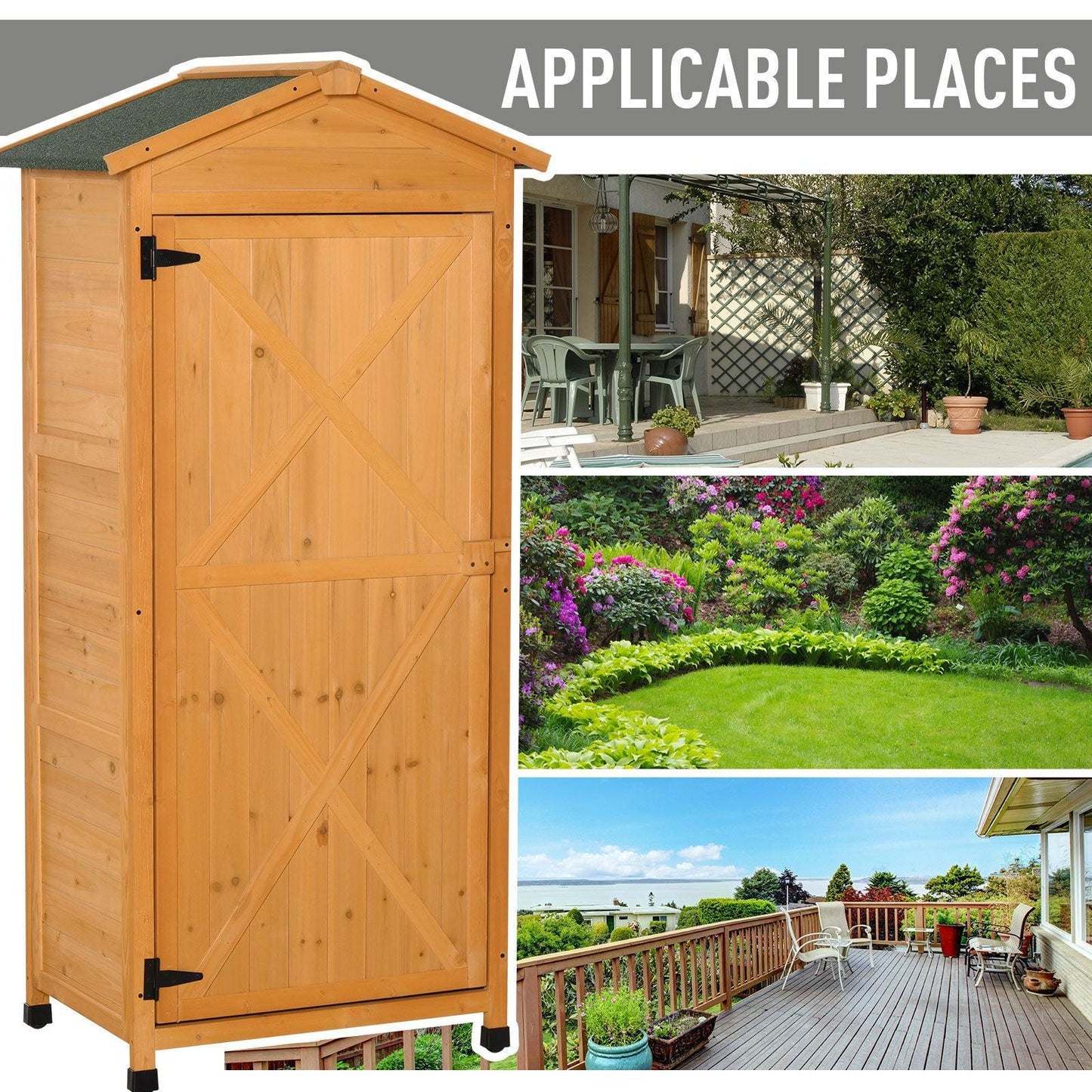 Outsunny Wooden Garden Cabinet - 3-Tier Storage Shed - ALL4U RETAILER LTD