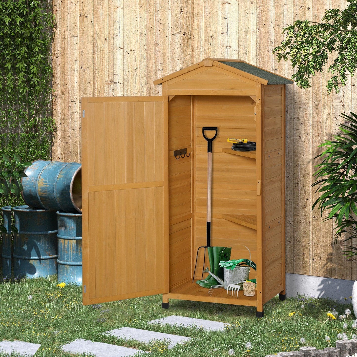 Outsunny Wooden Garden Cabinet - 3-Tier Storage Shed - ALL4U RETAILER LTD