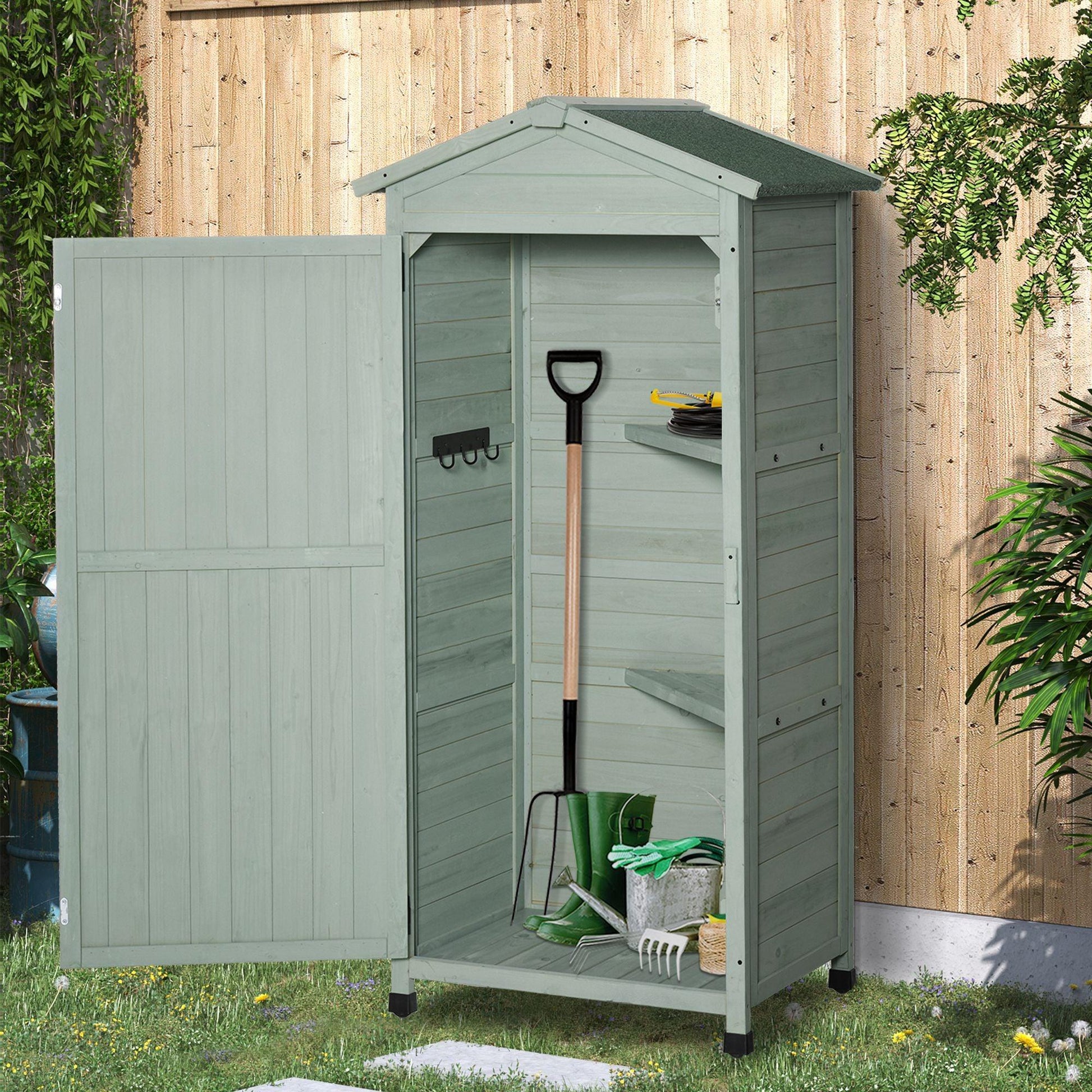 Outsunny Wooden Garden Cabinet 3-Tier Storage Shed - Green - ALL4U RETAILER LTD