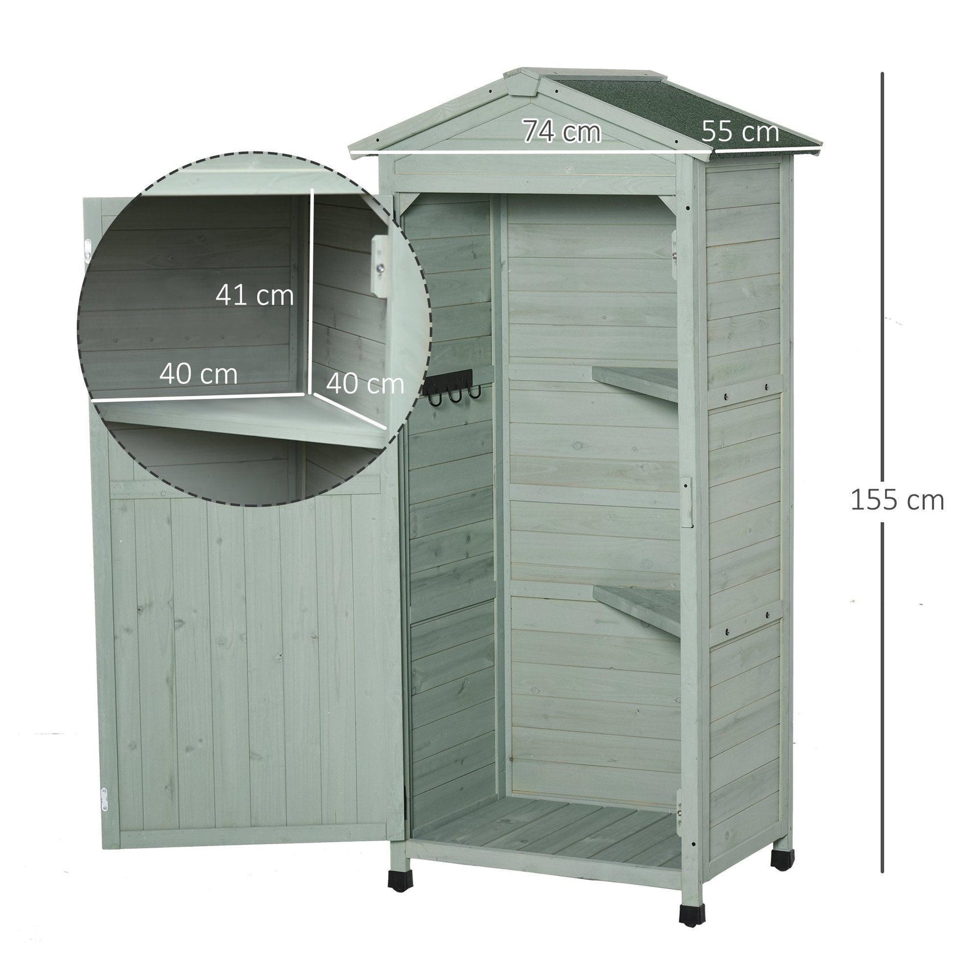 Outsunny Wooden Garden Cabinet 3-Tier Storage Shed - Green - ALL4U RETAILER LTD