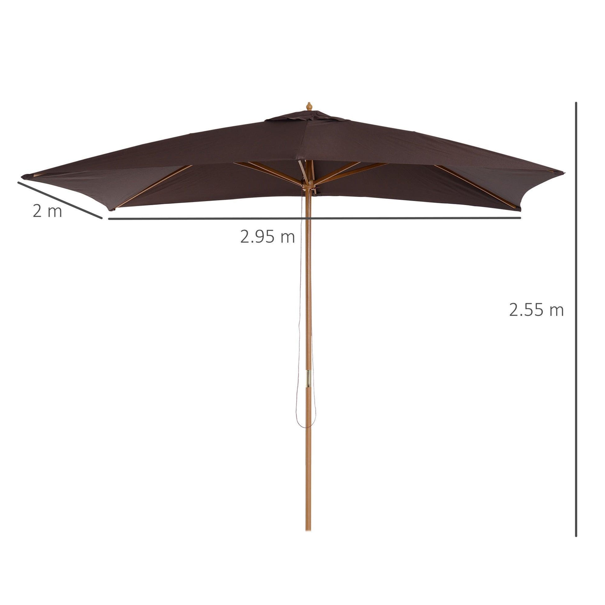 Outsunny Wooden Garden Parasol Umbrella in Coffee - 3m x 2m - ALL4U RETAILER LTD