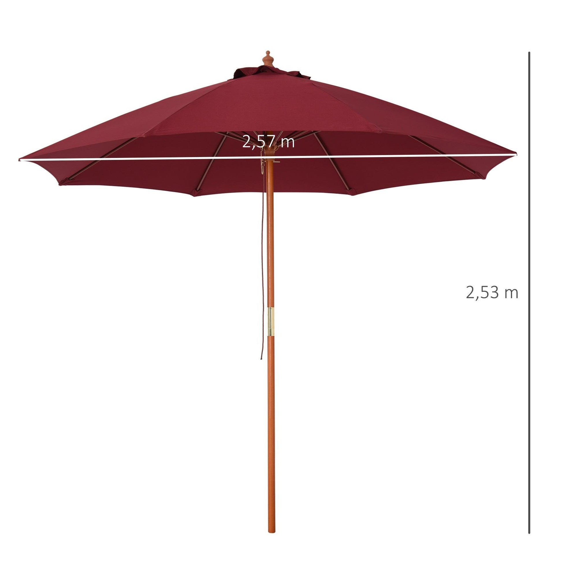 Outsunny Wooden Garden Parasol with Top Vent, Wine Red - ALL4U RETAILER LTD