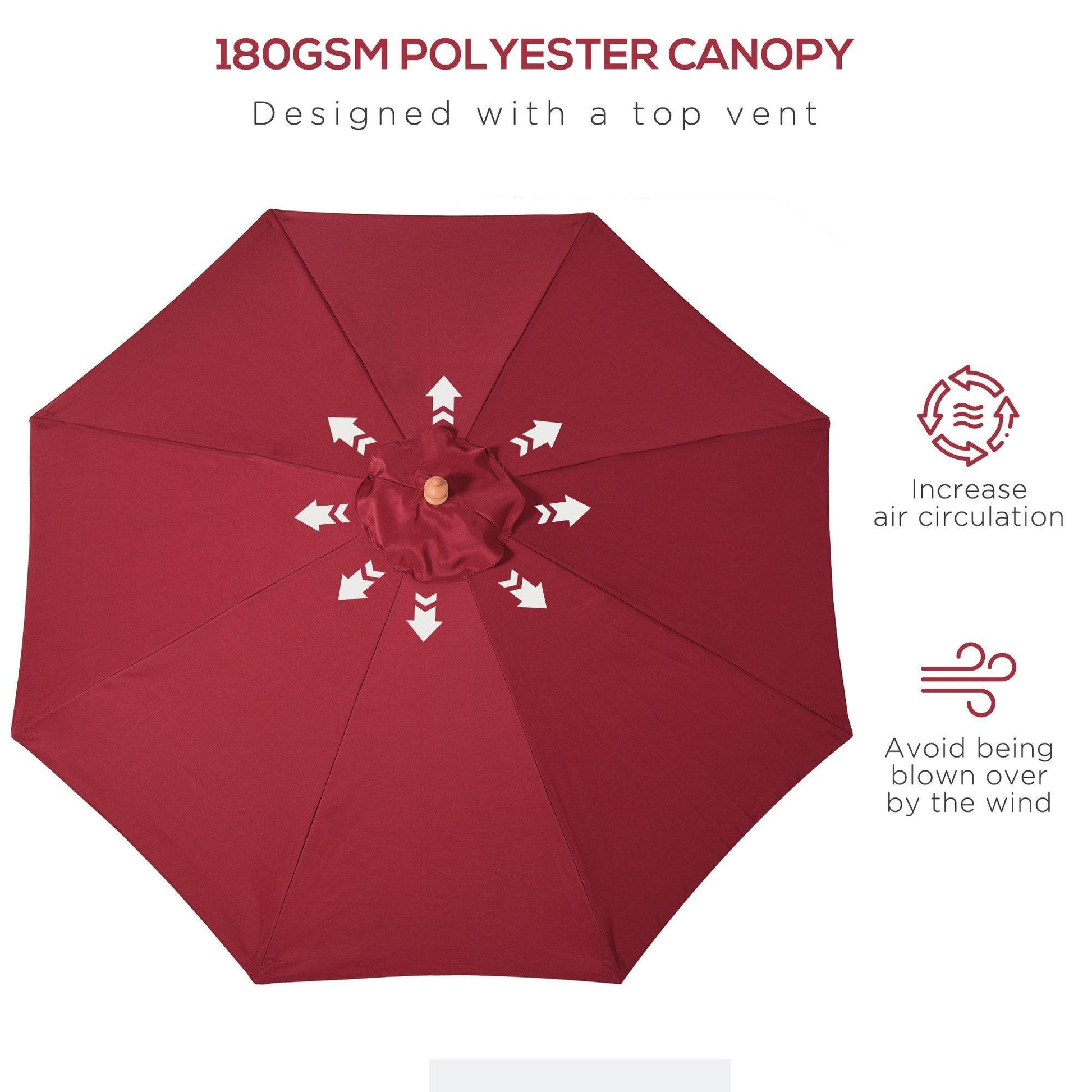 Outsunny Wooden Garden Parasol with Top Vent, Wine Red - ALL4U RETAILER LTD