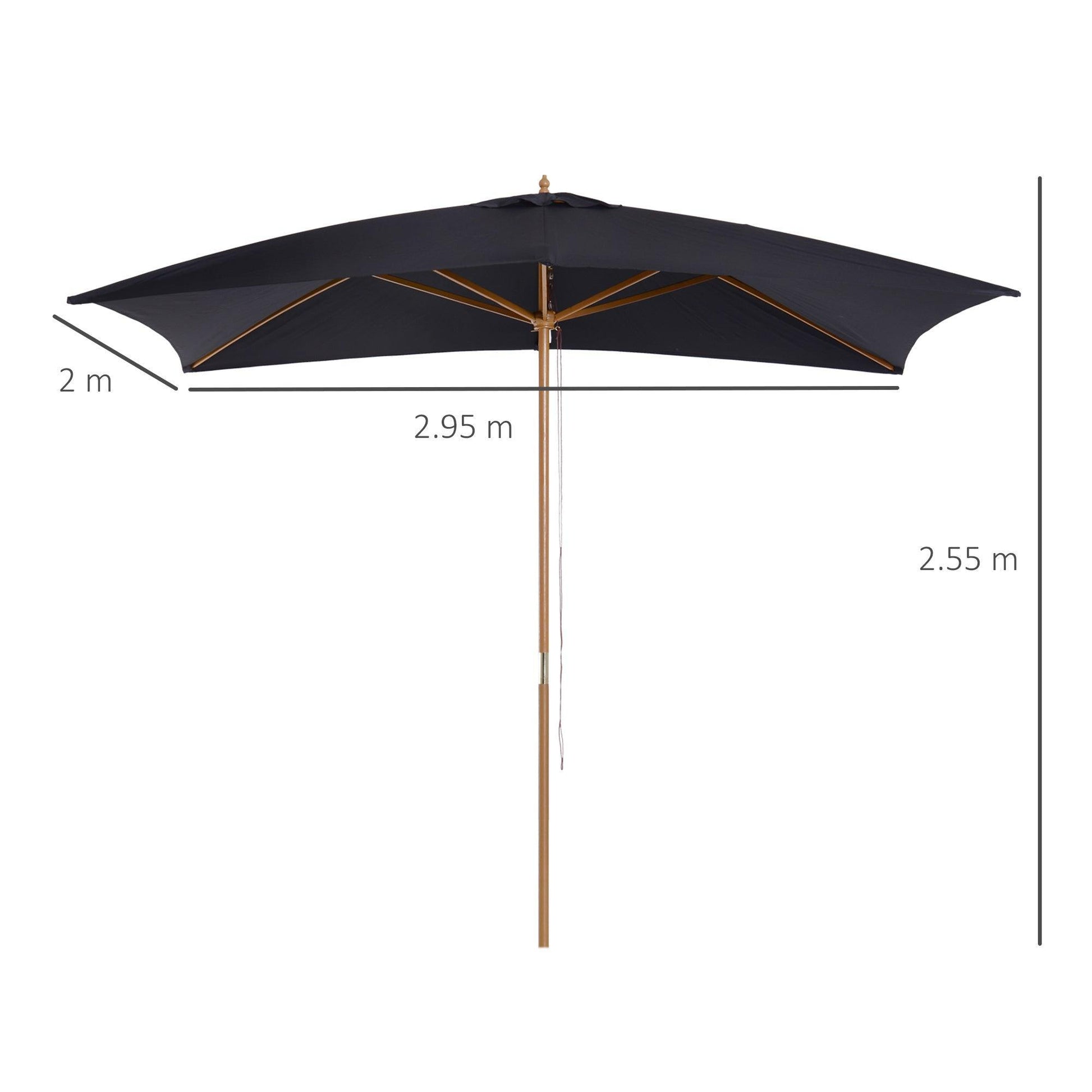 Outsunny Wooden Garden Patio Parasol Umbrella in Black - ALL4U RETAILER LTD