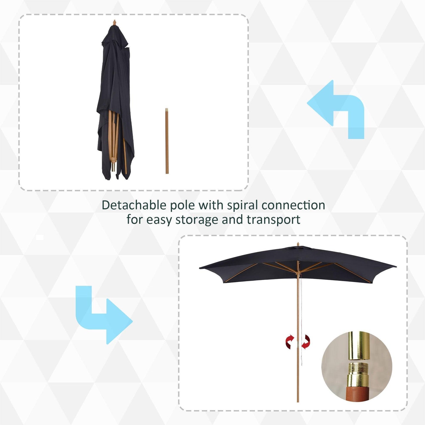 Outsunny Wooden Garden Patio Parasol Umbrella in Black - ALL4U RETAILER LTD