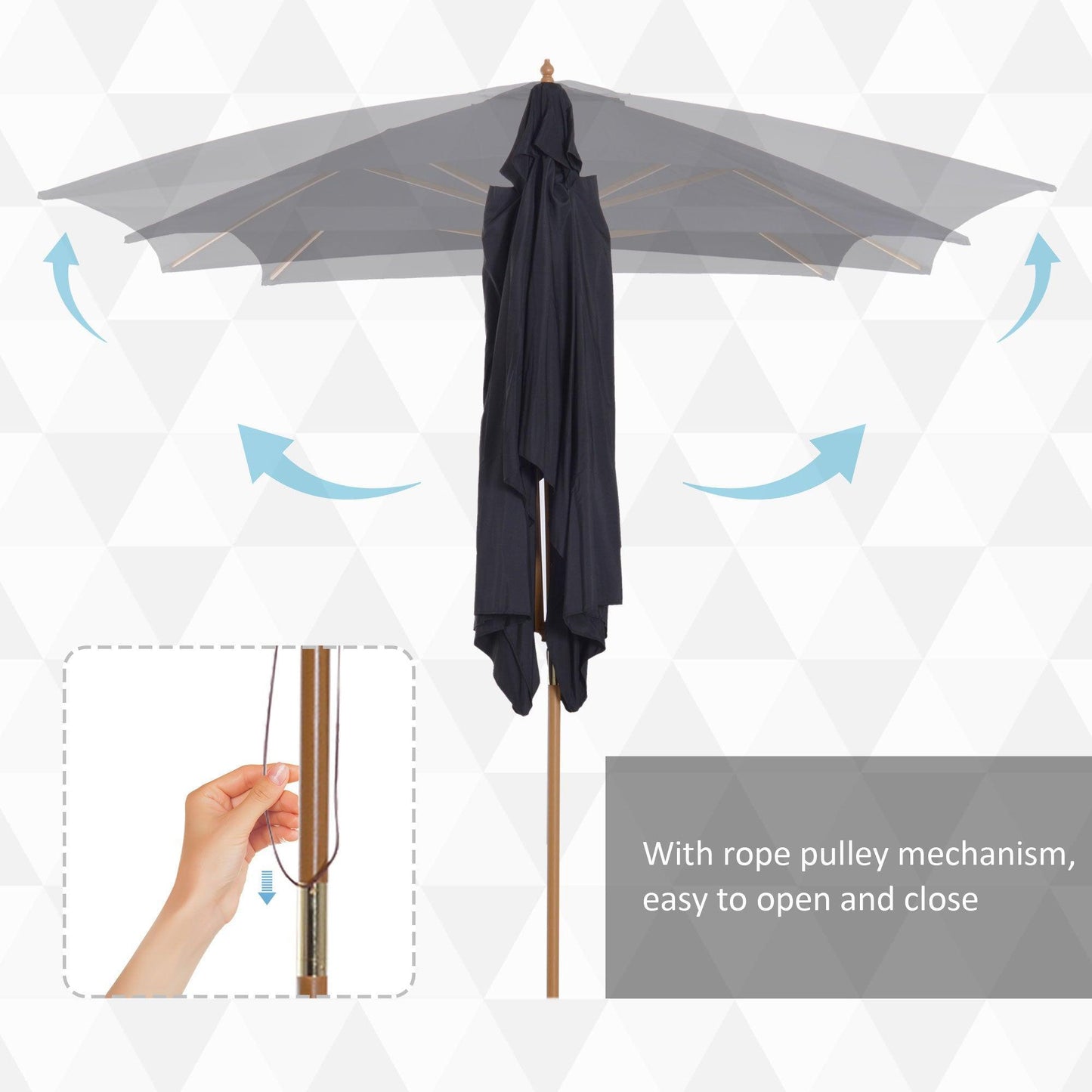 Outsunny Wooden Garden Patio Parasol Umbrella in Black - ALL4U RETAILER LTD