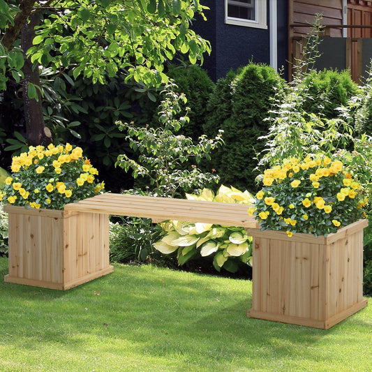 Outsunny Wooden Garden Planter & Bench Combo - Natural (176x38x40cm) - ALL4U RETAILER LTD