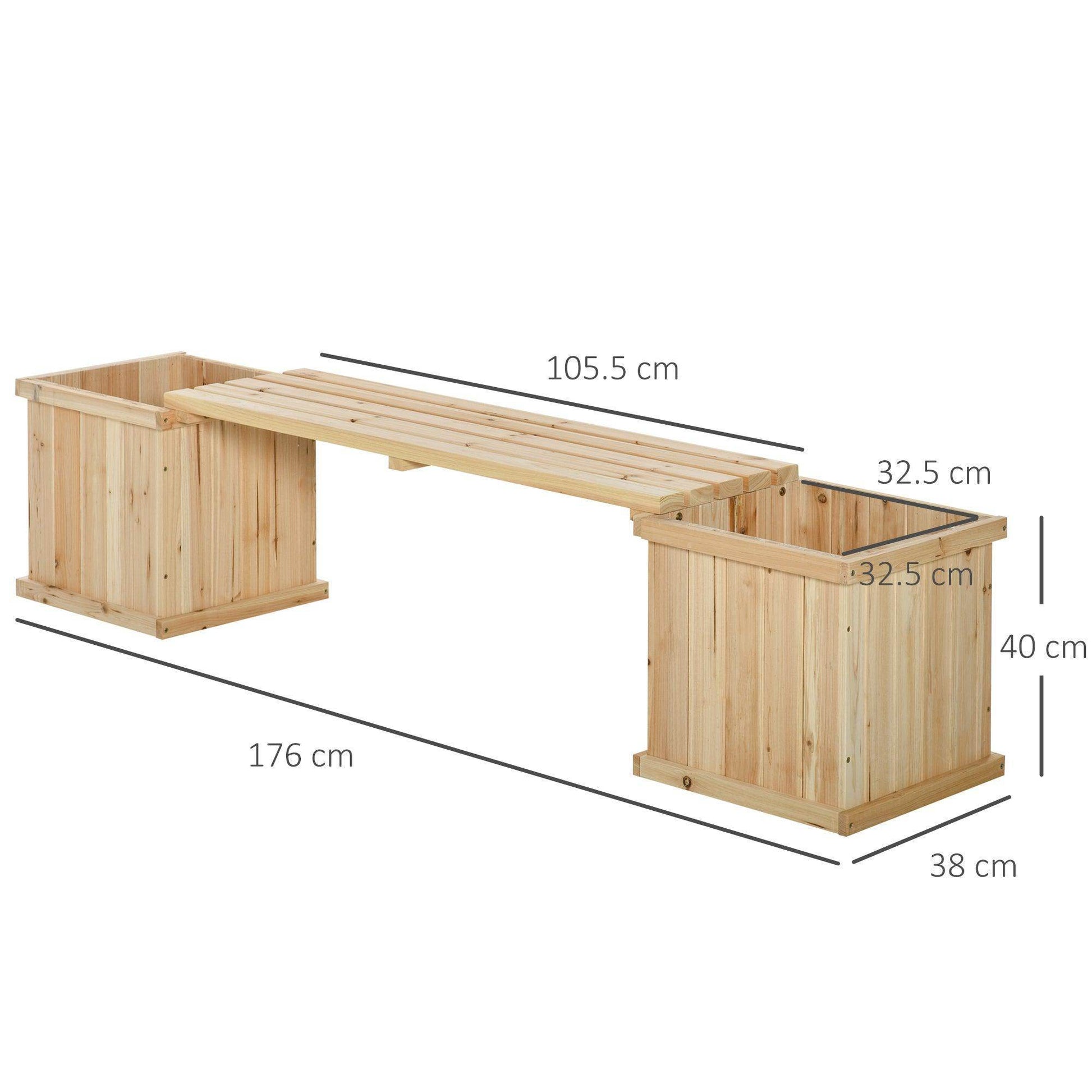 Outsunny Wooden Garden Planter & Bench Combo - Natural (176x38x40cm) - ALL4U RETAILER LTD