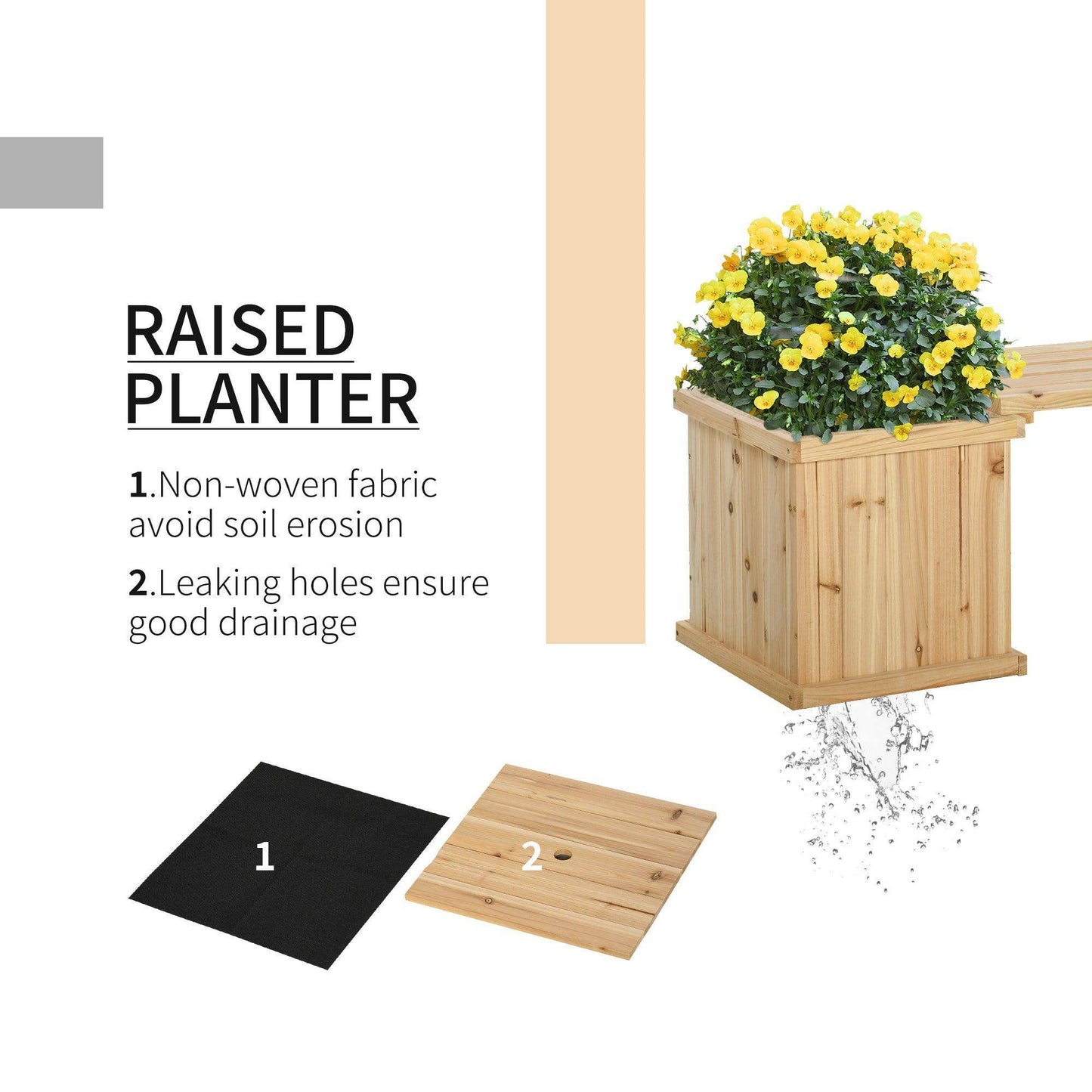 Outsunny Wooden Garden Planter & Bench Combo - Natural (176x38x40cm) - ALL4U RETAILER LTD