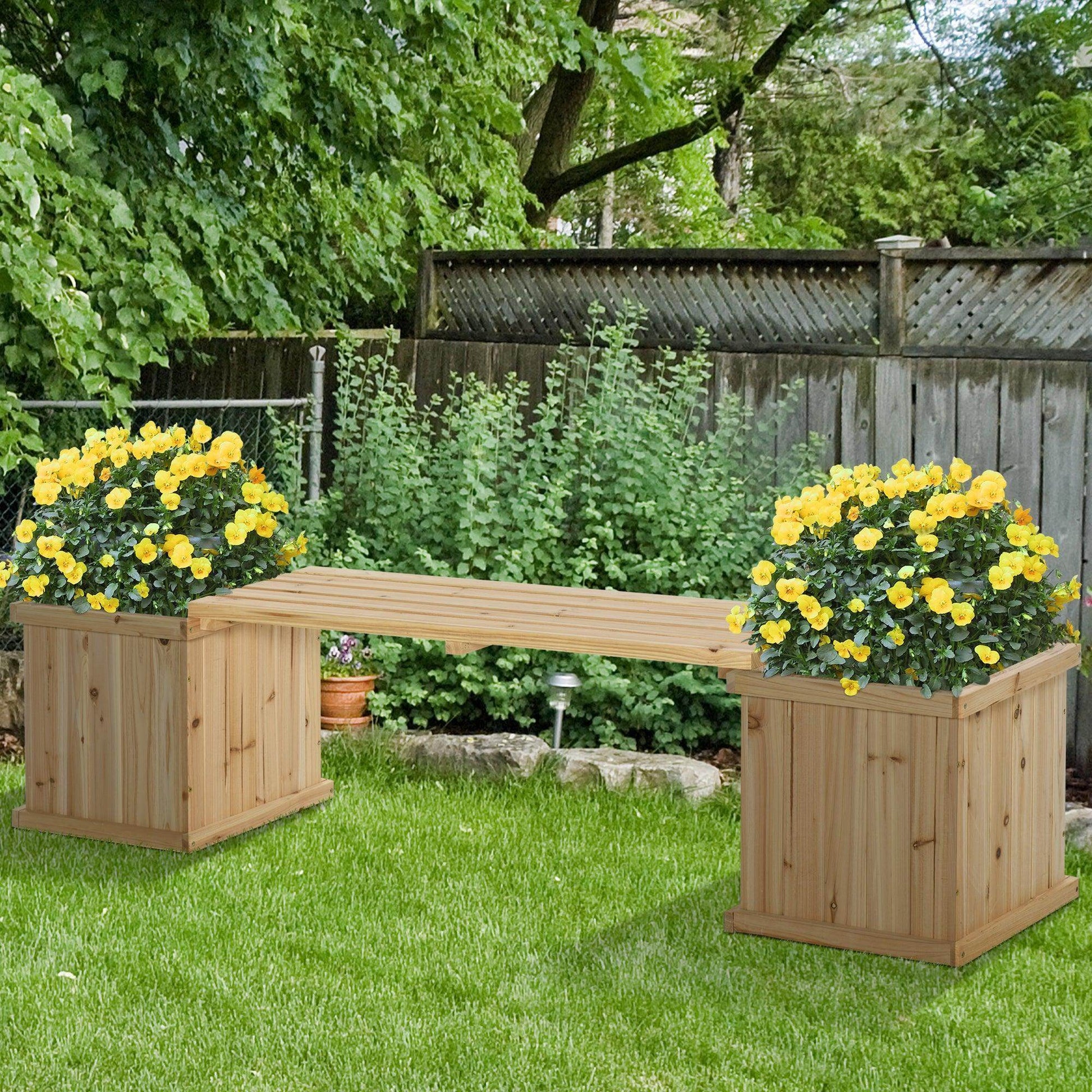 Outsunny Wooden Garden Planter & Bench Combo - Natural (176x38x40cm) - ALL4U RETAILER LTD