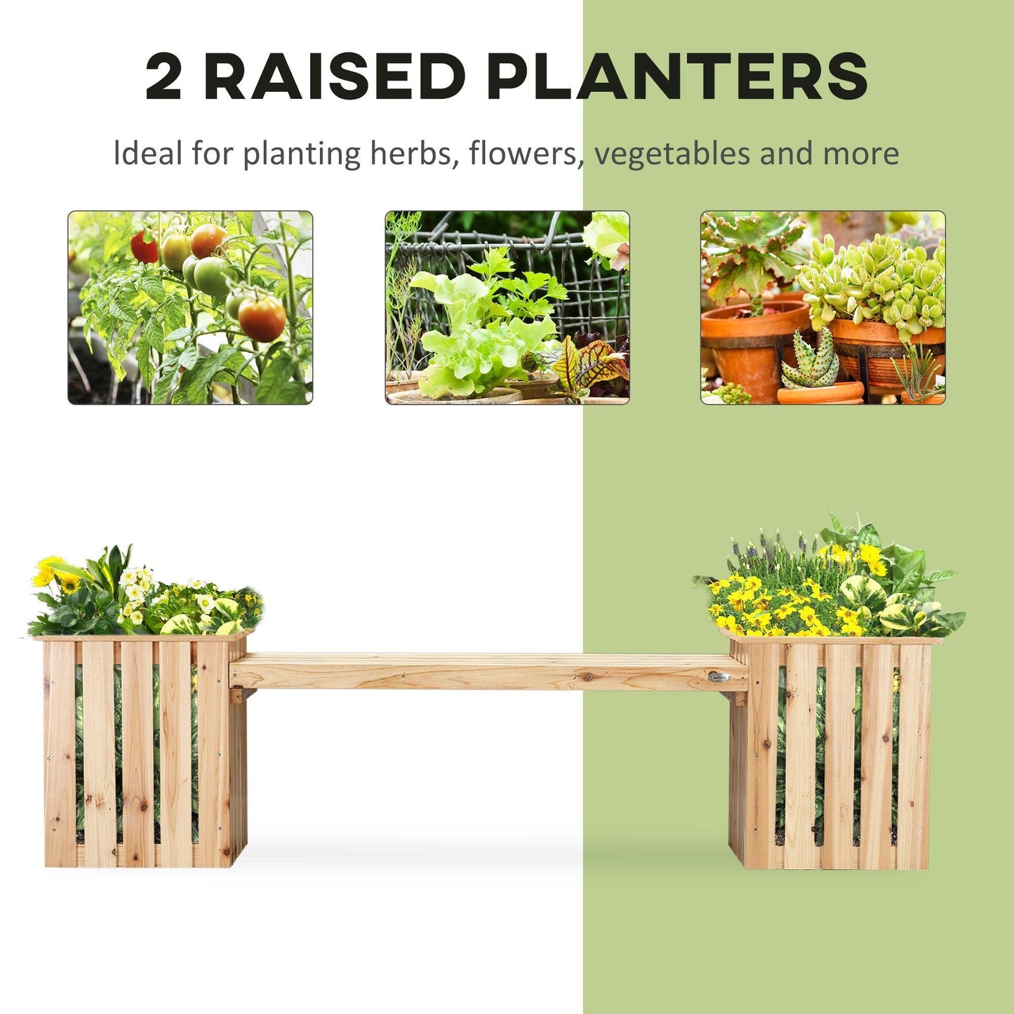 Outsunny Wooden Garden Planter & Bench Combo - Natural - ALL4U RETAILER LTD