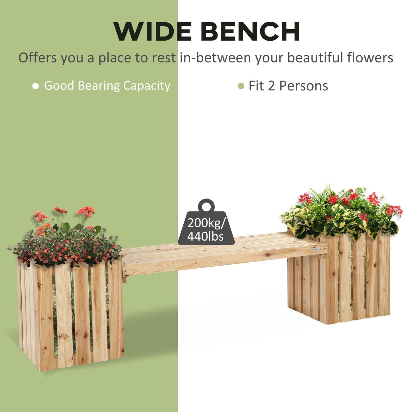 Outsunny Wooden Garden Planter & Bench Combo - Natural - ALL4U RETAILER LTD