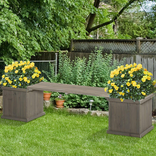 Outsunny Wooden Garden Planter & Bench - Grey 176cm - ALL4U RETAILER LTD