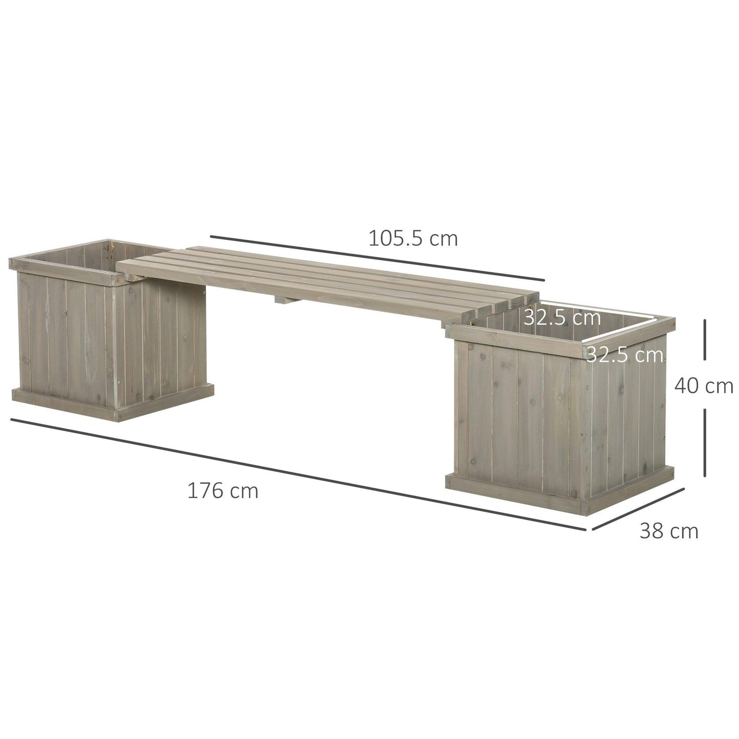 Outsunny Wooden Garden Planter & Bench - Grey 176cm - ALL4U RETAILER LTD