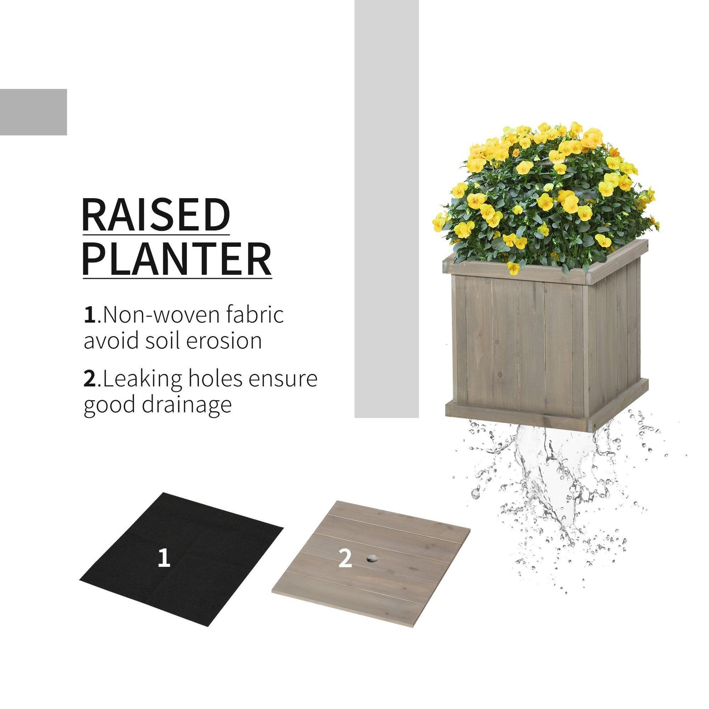 Outsunny Wooden Garden Planter & Bench - Grey 176cm - ALL4U RETAILER LTD