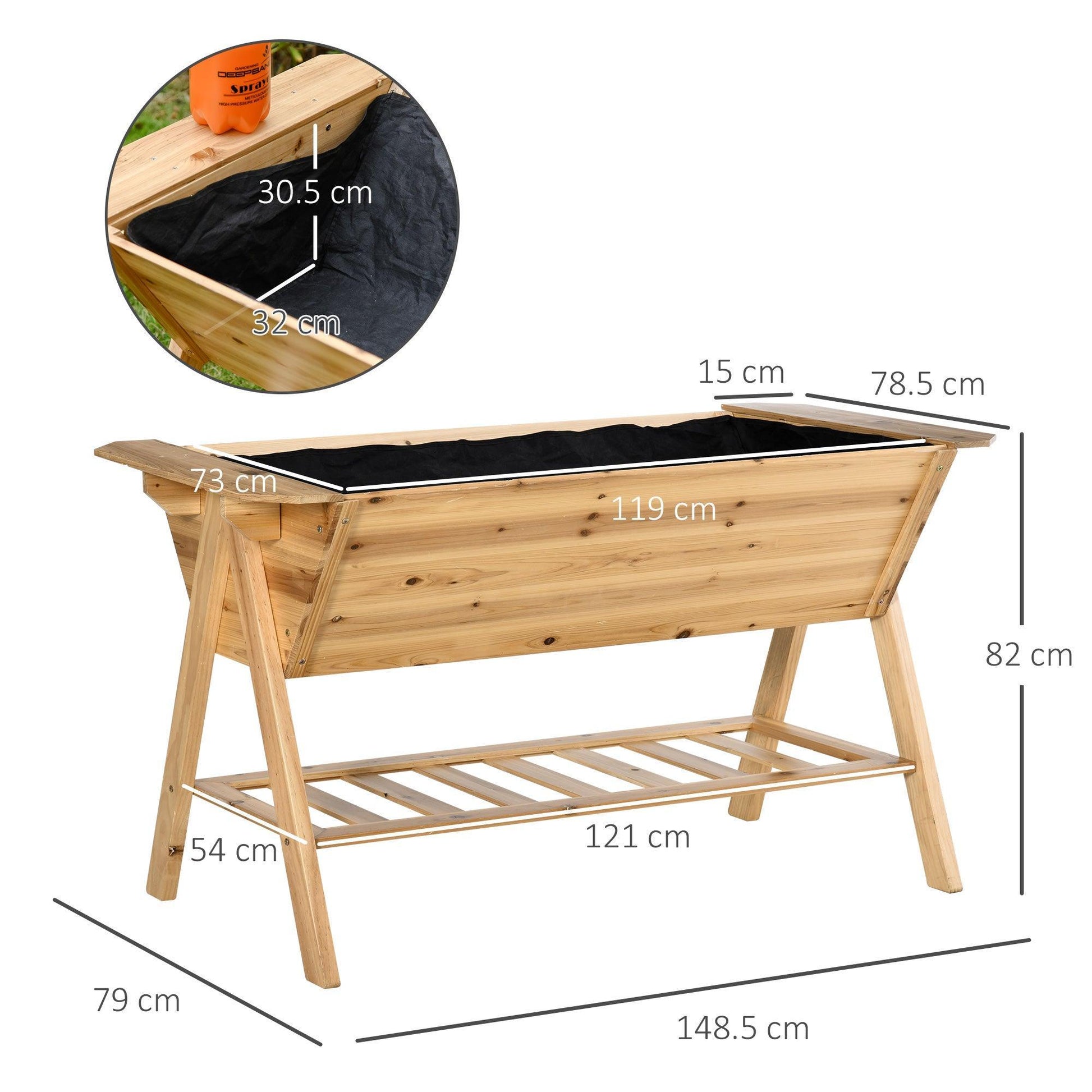 Outsunny Wooden Garden Planter - Raised Bed with Storage Shelf - ALL4U RETAILER LTD