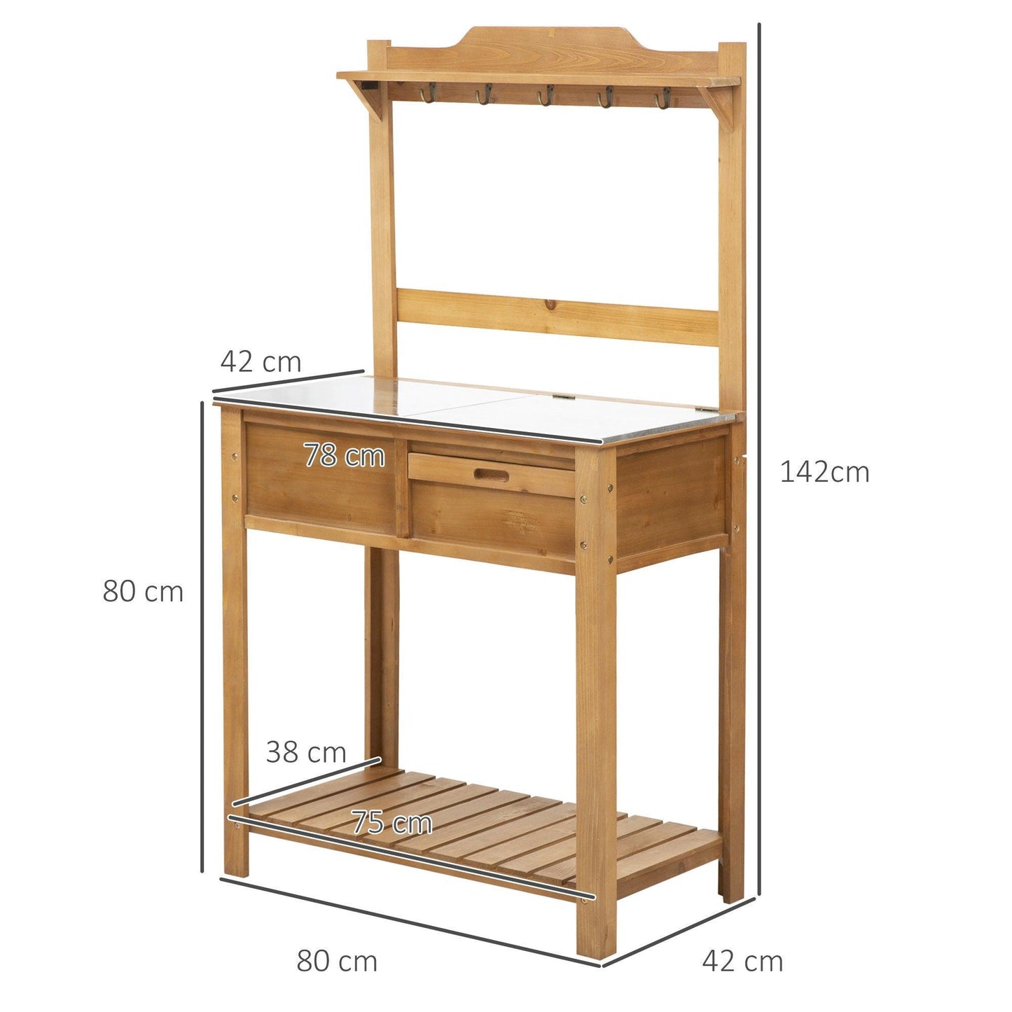 Outsunny Wooden Garden Potting Table with Sink and Storage - ALL4U RETAILER LTD