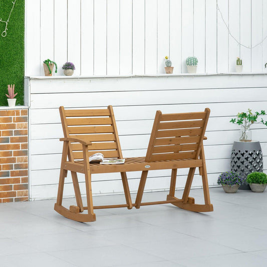 Outsunny Wooden Garden Rocking Bench with Adjustable Backrests - ALL4U RETAILER LTD