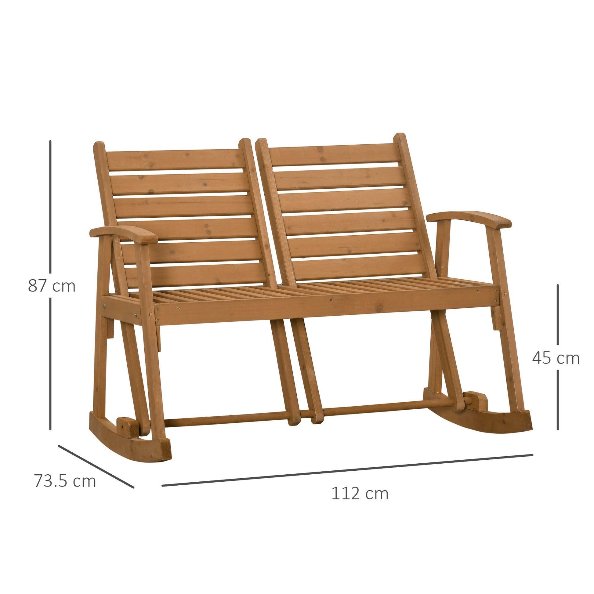 Outsunny Wooden Garden Rocking Bench with Adjustable Backrests - ALL4U RETAILER LTD